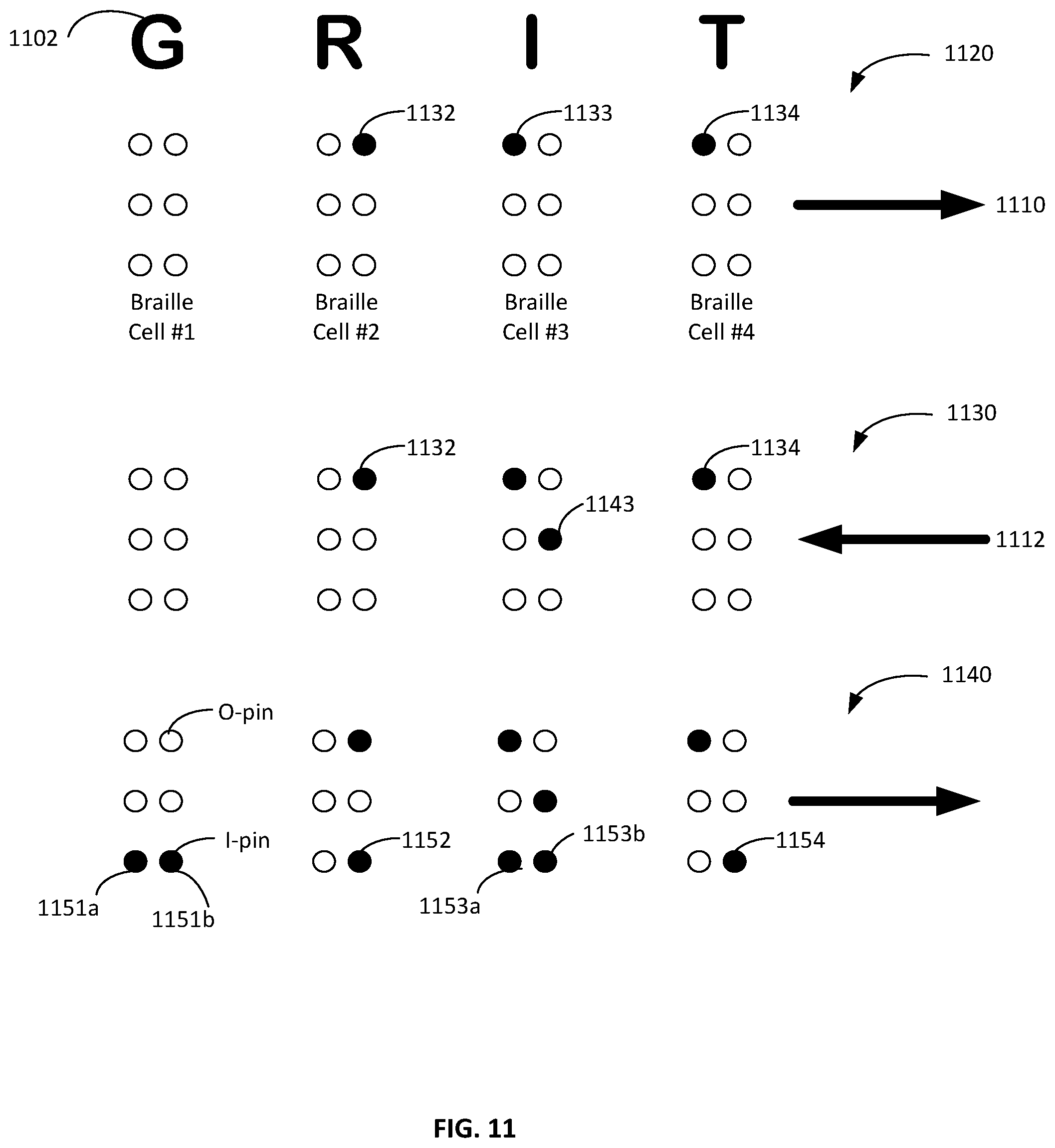 Patent US11854423 Figure 11 – Refreshable braille display
