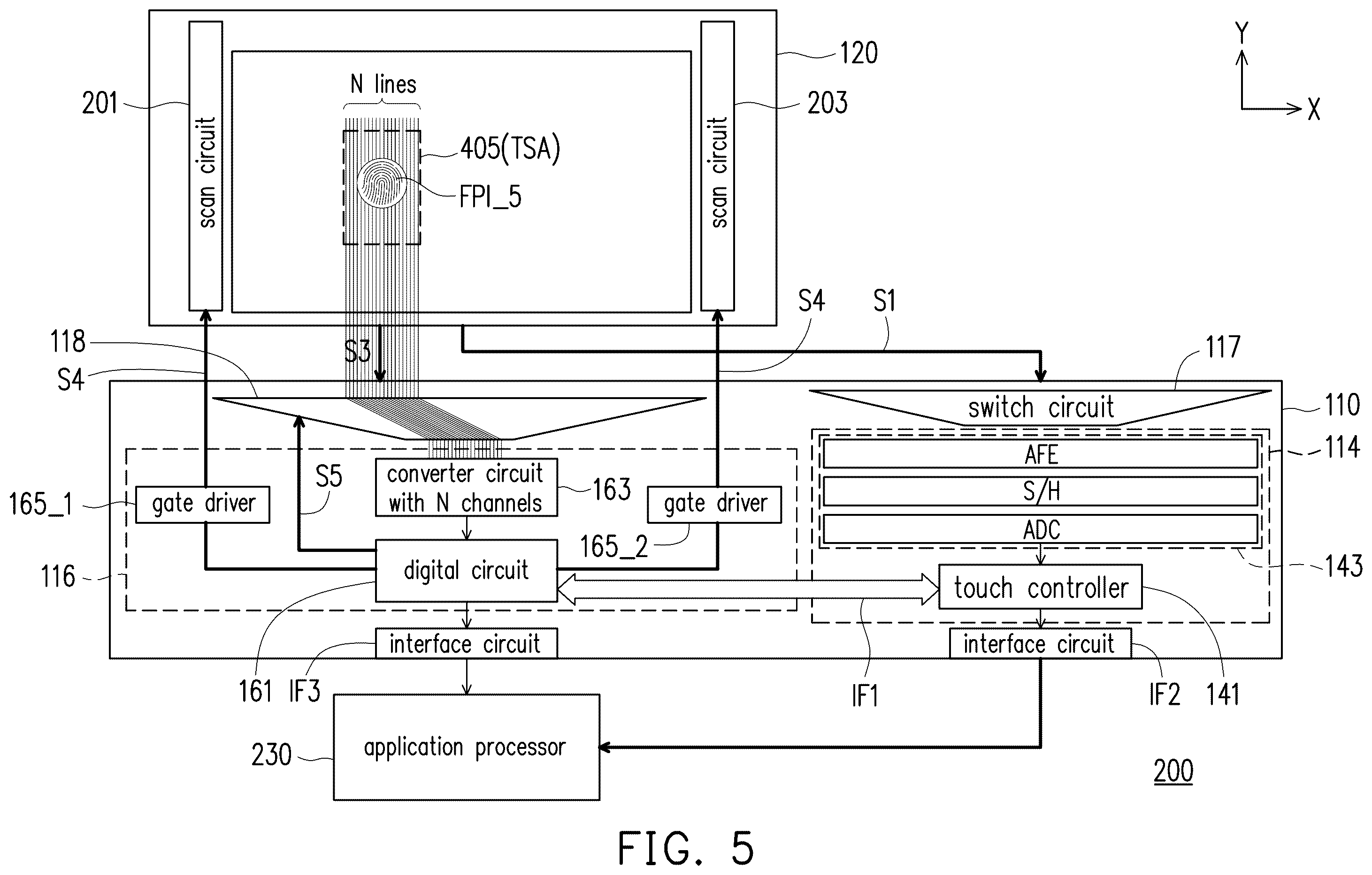 Patent US11854451 Figure 5 – Electronic circuit having display driving function, touch sensing function and fingerprint sensing function