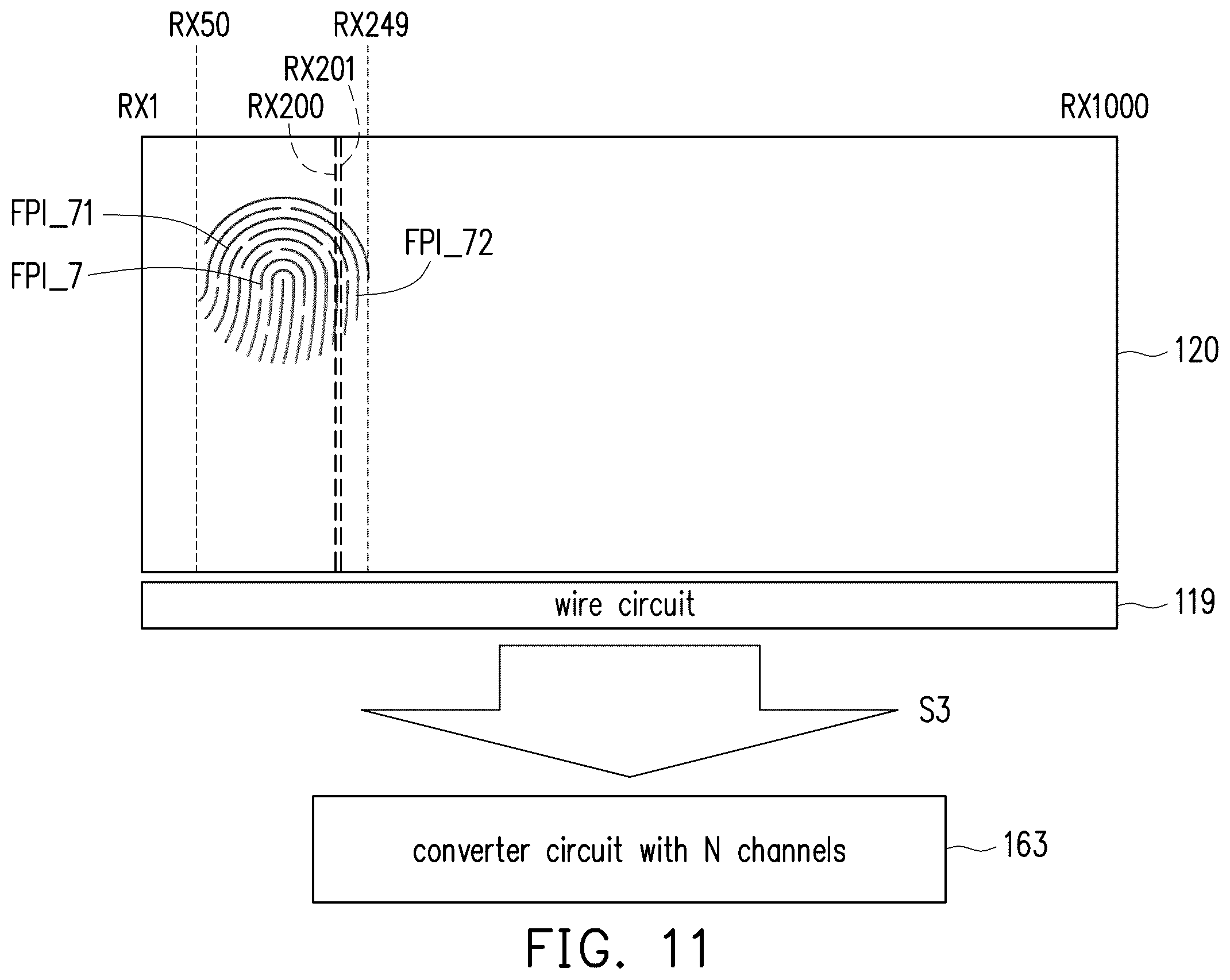 Patent US11854451 Figure 12 – Electronic circuit having display driving function, touch sensing function and fingerprint sensing function