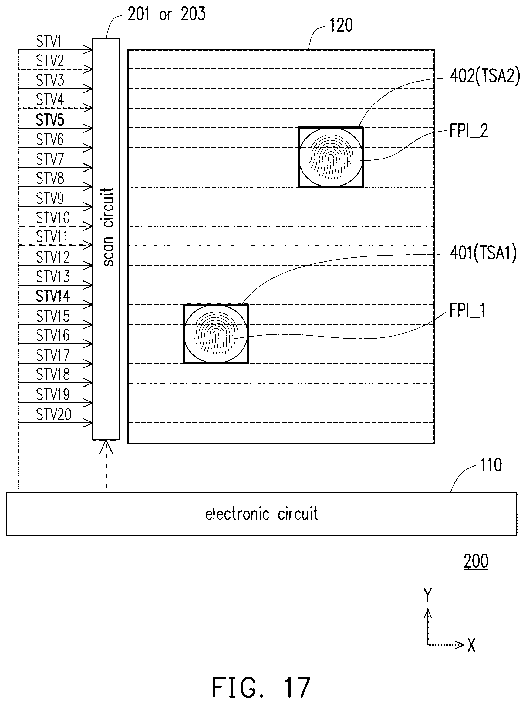 Patent US11854451 Figure 16 – Electronic circuit having display driving function, touch sensing function and fingerprint sensing function