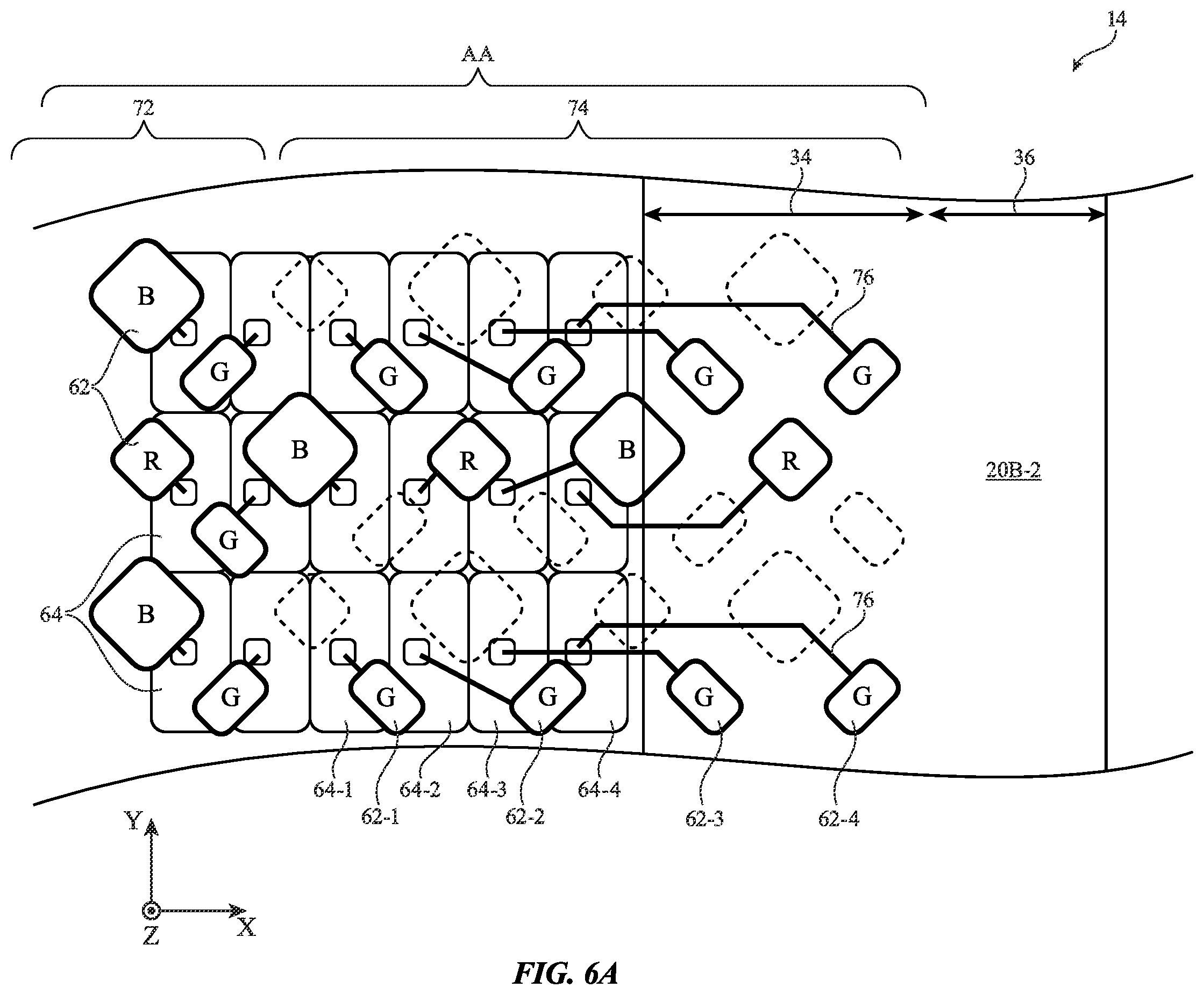 Patent US11854490 Figure 7 – Displays with gate driver circuitry in an active area