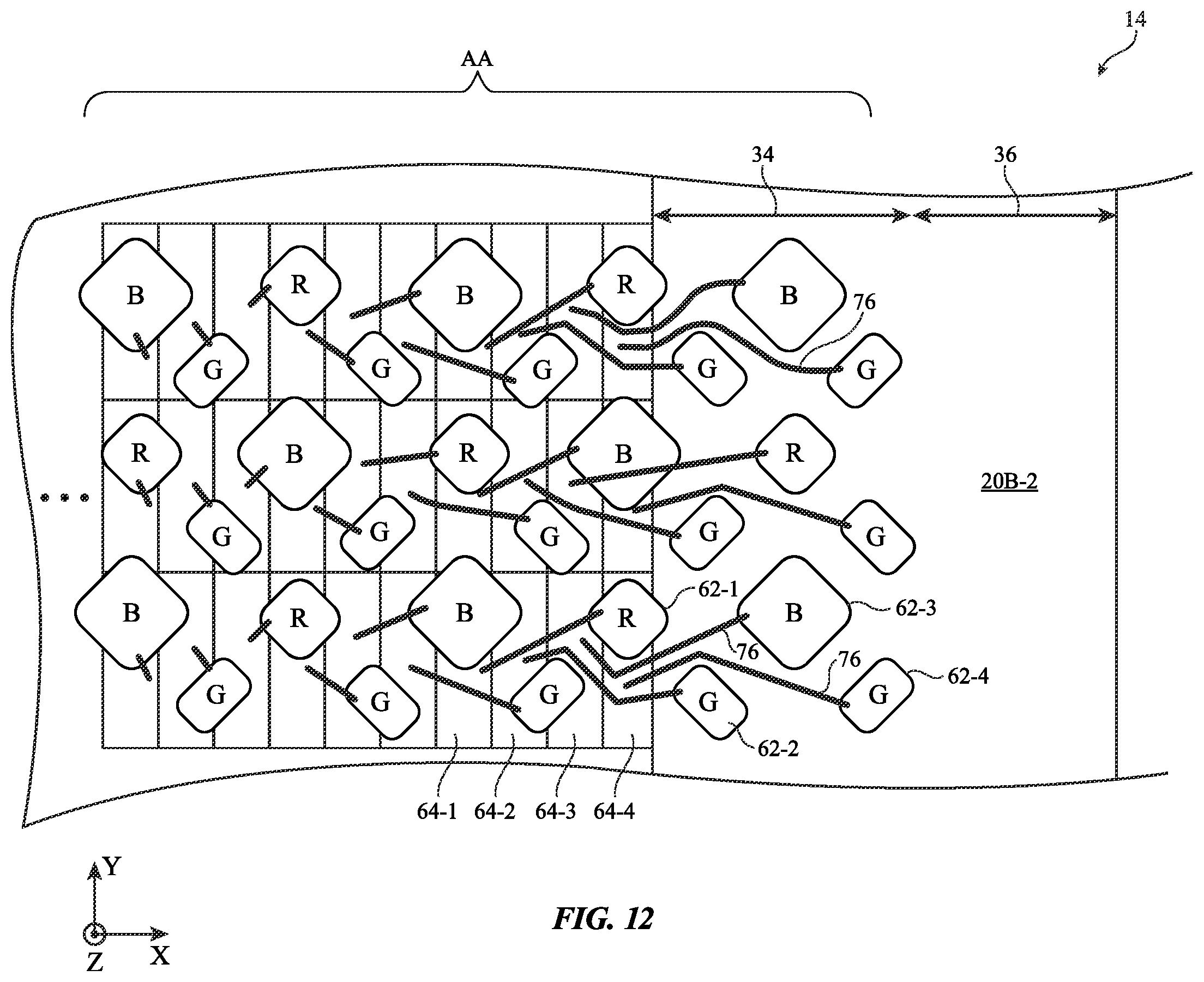 Patent US11854490 Figure 15 – Displays with gate driver circuitry in an active area