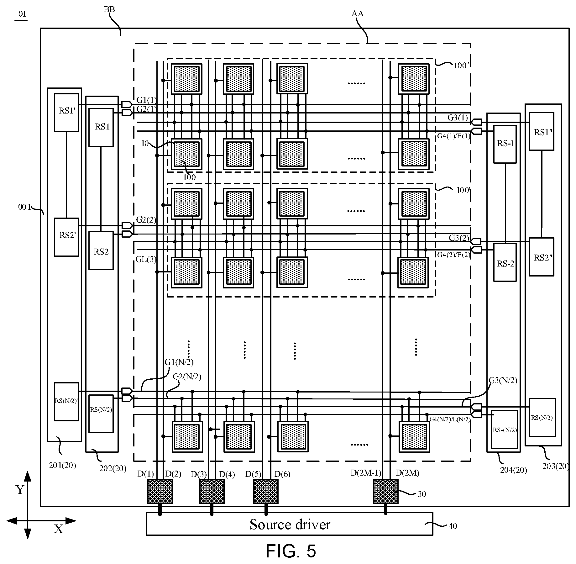 Patent US11854509 Figure 5 – Display substrate and driving method conducive to reduce total number of gate scan lines narrowing bezel of display substate