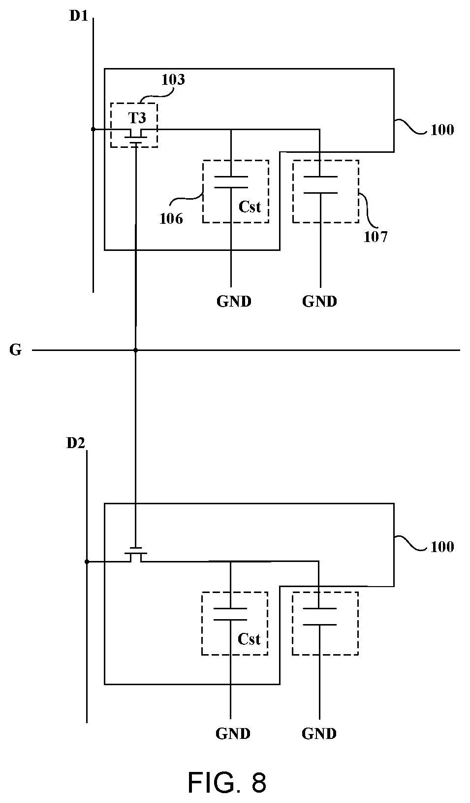 Patent US11854509 Figure 8 – Display substrate and driving method conducive to reduce total number of gate scan lines narrowing bezel of display substate