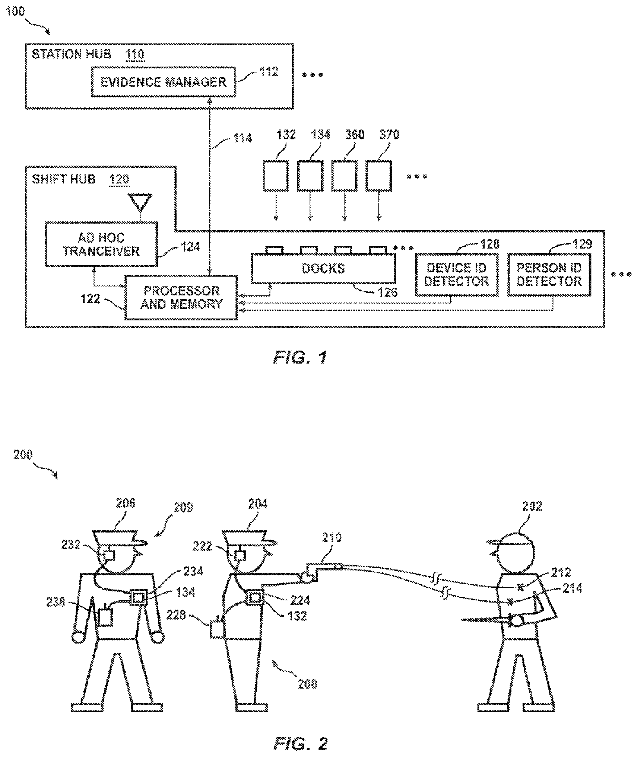 Patent US11854578 Figure 1 – Shift hub dock for incident recording systems and methods