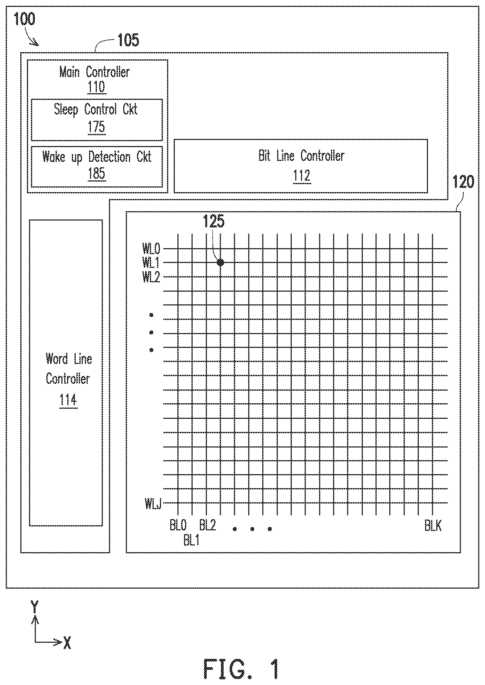 Patent US11854587 Figure 1 – Low power wake up for memory