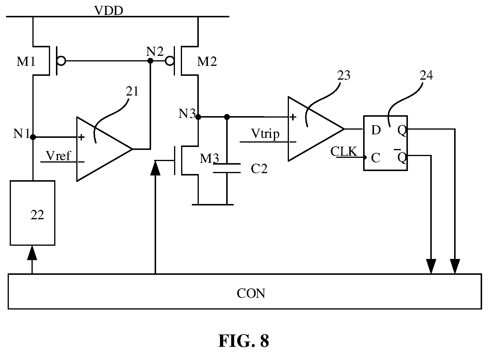 Patent US11854605 Figure 8 – State detection circuit for anti-fuse memory cell, and memory