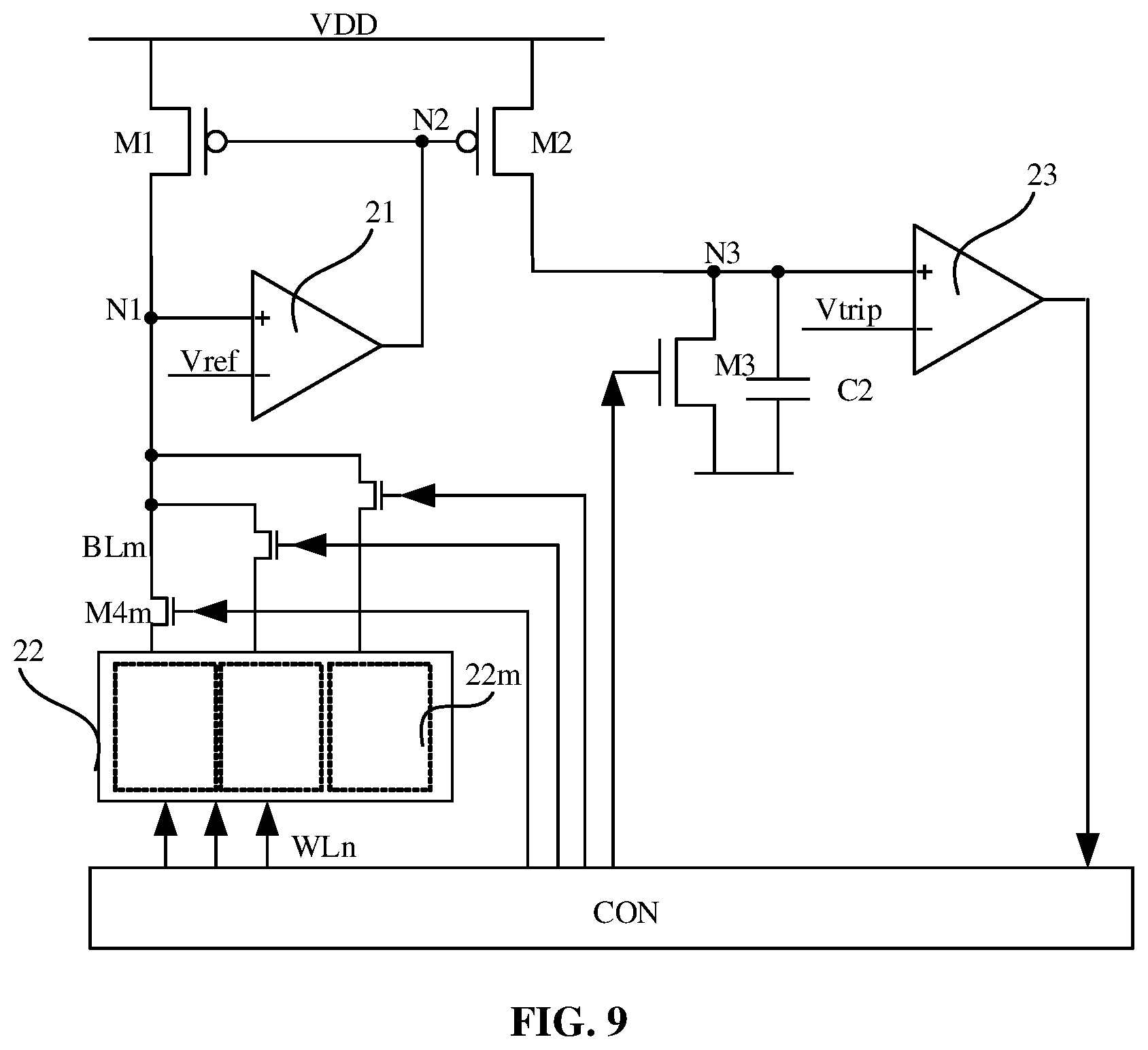 Patent US11854605 Figure 9 – State detection circuit for anti-fuse memory cell, and memory