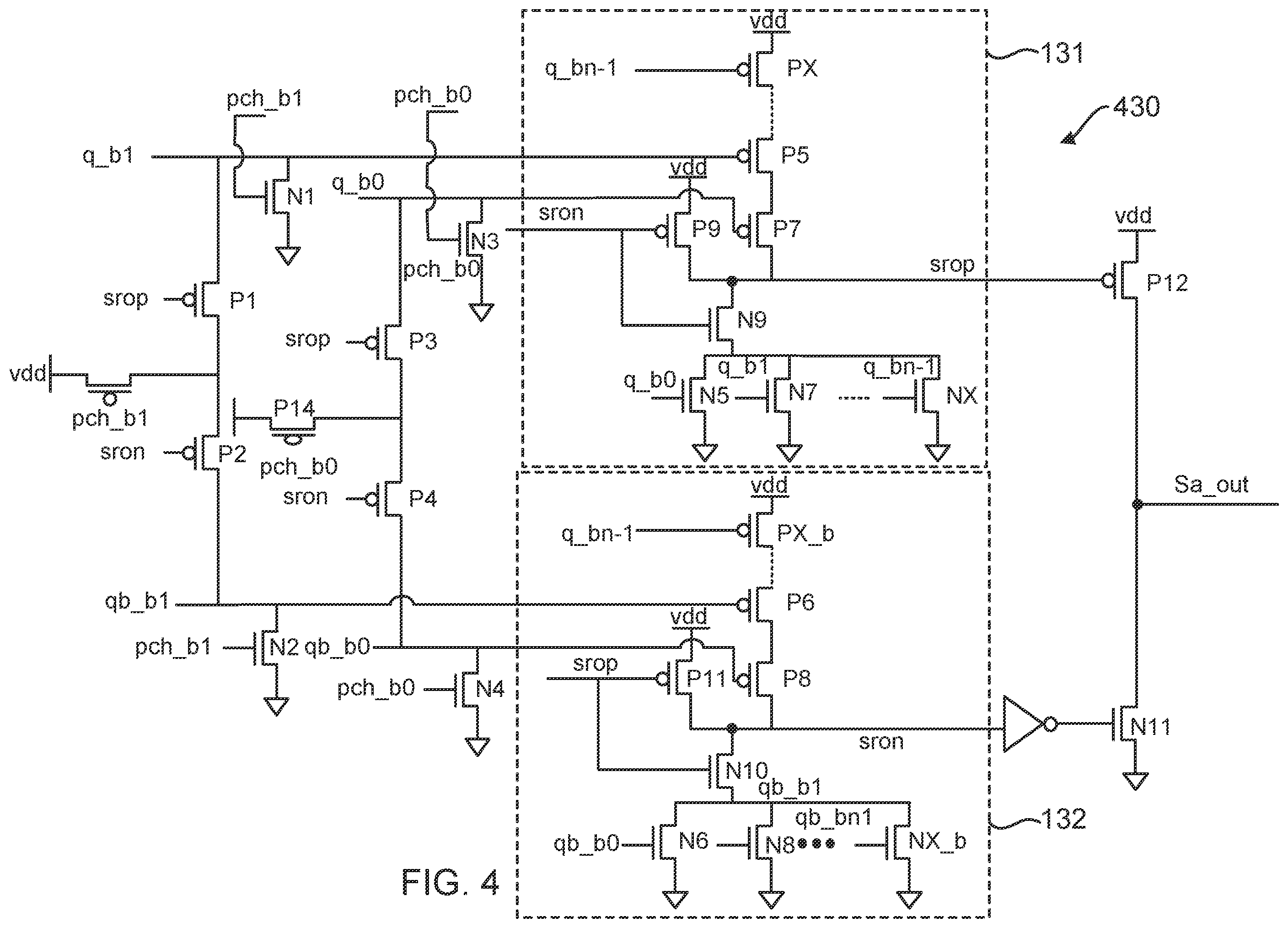 Patent US11854609 Figure 4 – Memory with reduced capacitance at a sense amplifier