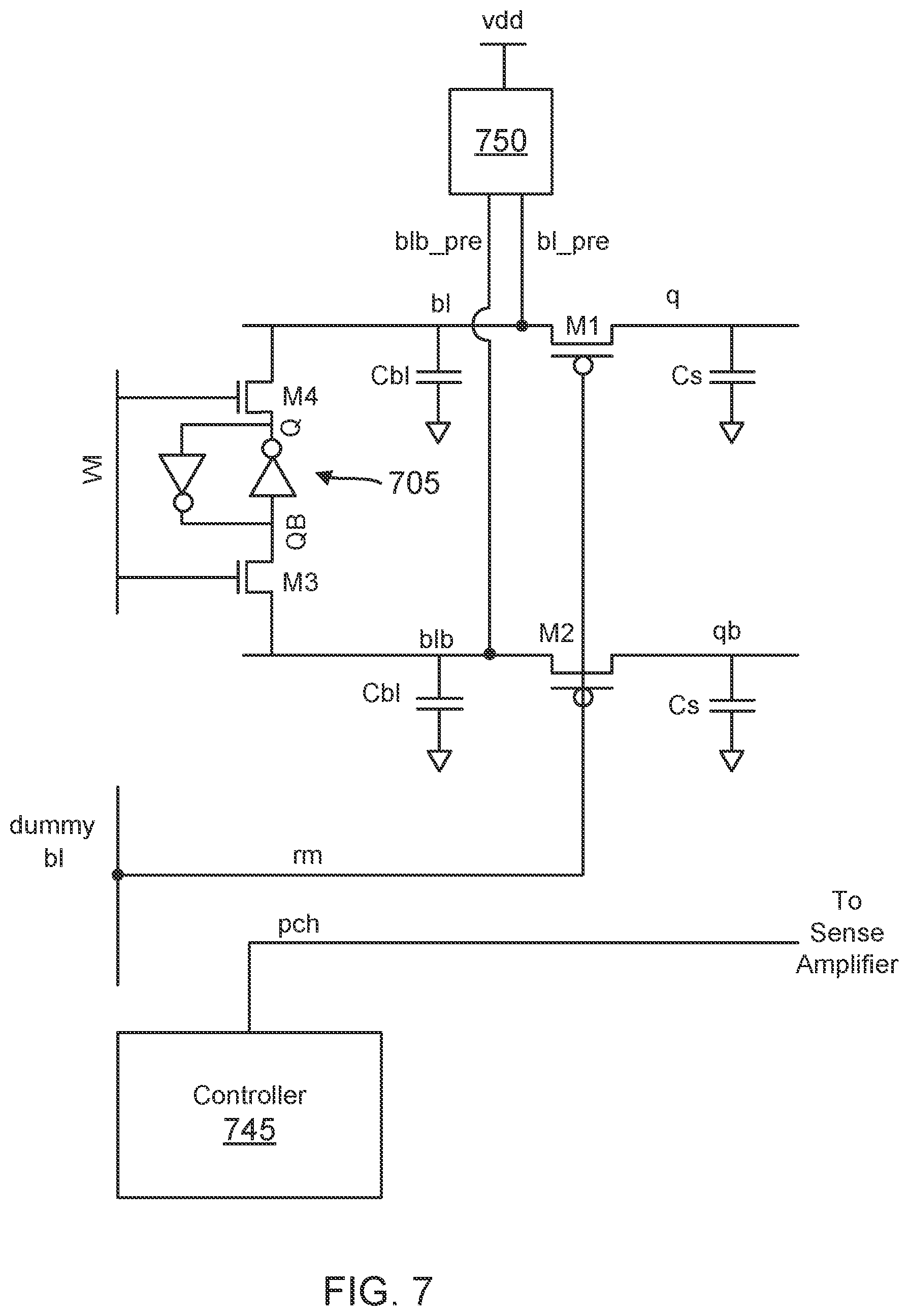 Patent US11854609 Figure 7 – Memory with reduced capacitance at a sense amplifier