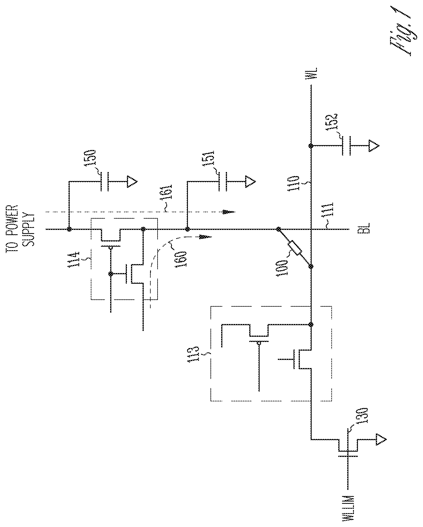 Patent US11854615 Figure 1 – Stored charge use in cross-point memory