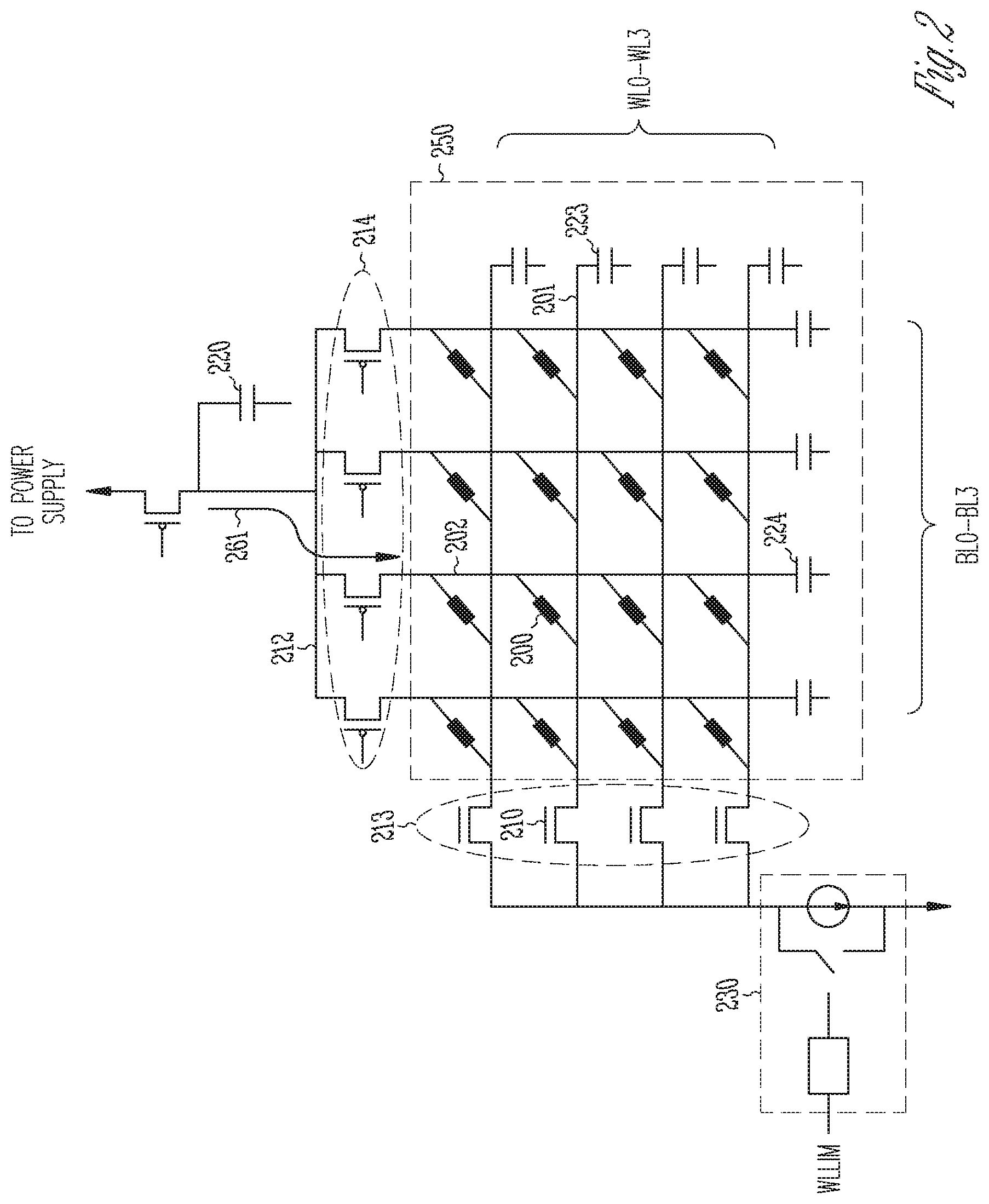 Patent US11854615 Figure 2 – Stored charge use in cross-point memory