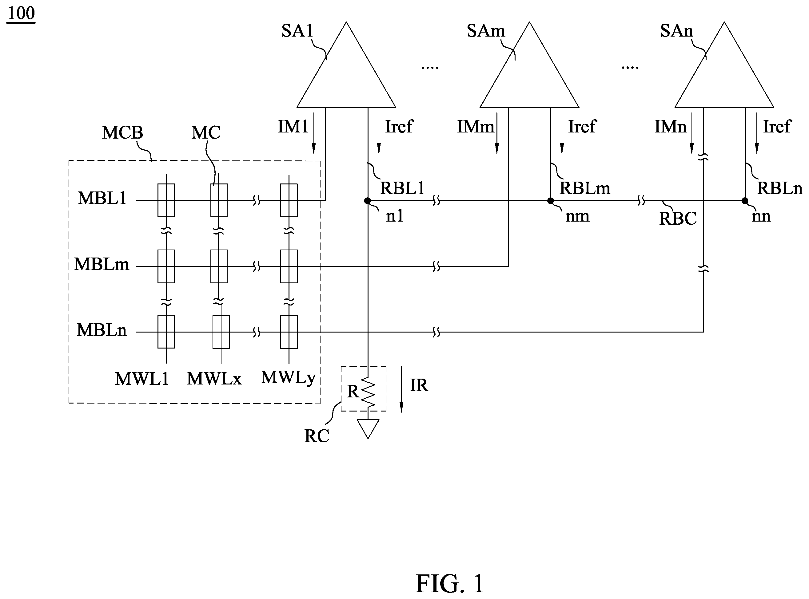 Patent US11854617 Figure 1 – Structure for multiple sense amplifiers of memory device