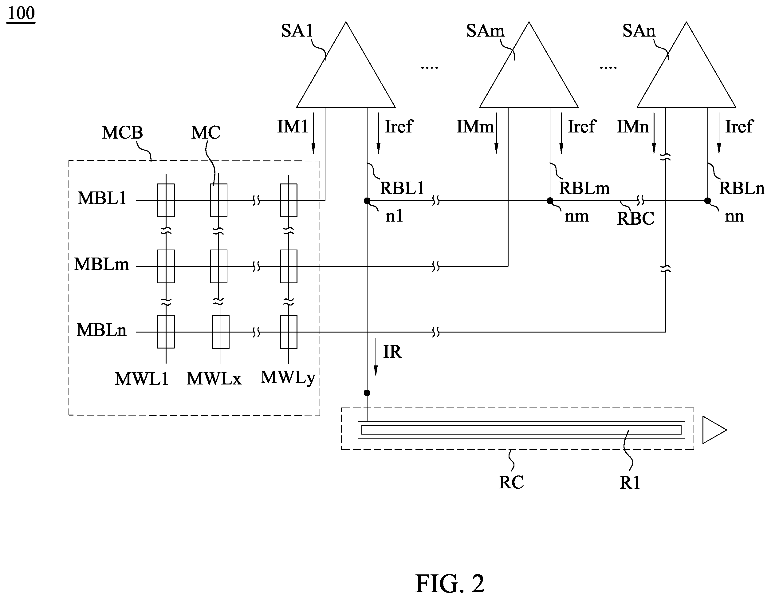 Patent US11854617 Figure 2 – Structure for multiple sense amplifiers of memory device