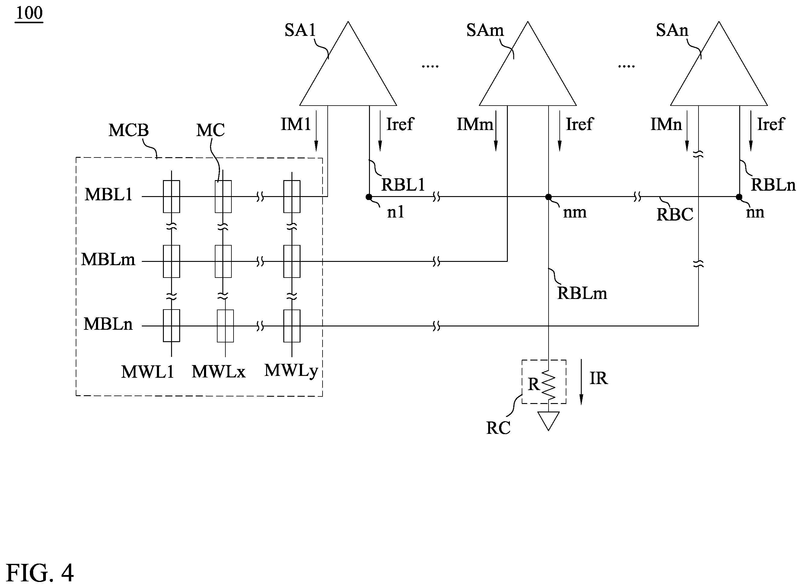 Patent US11854617 Figure 4 – Structure for multiple sense amplifiers of memory device