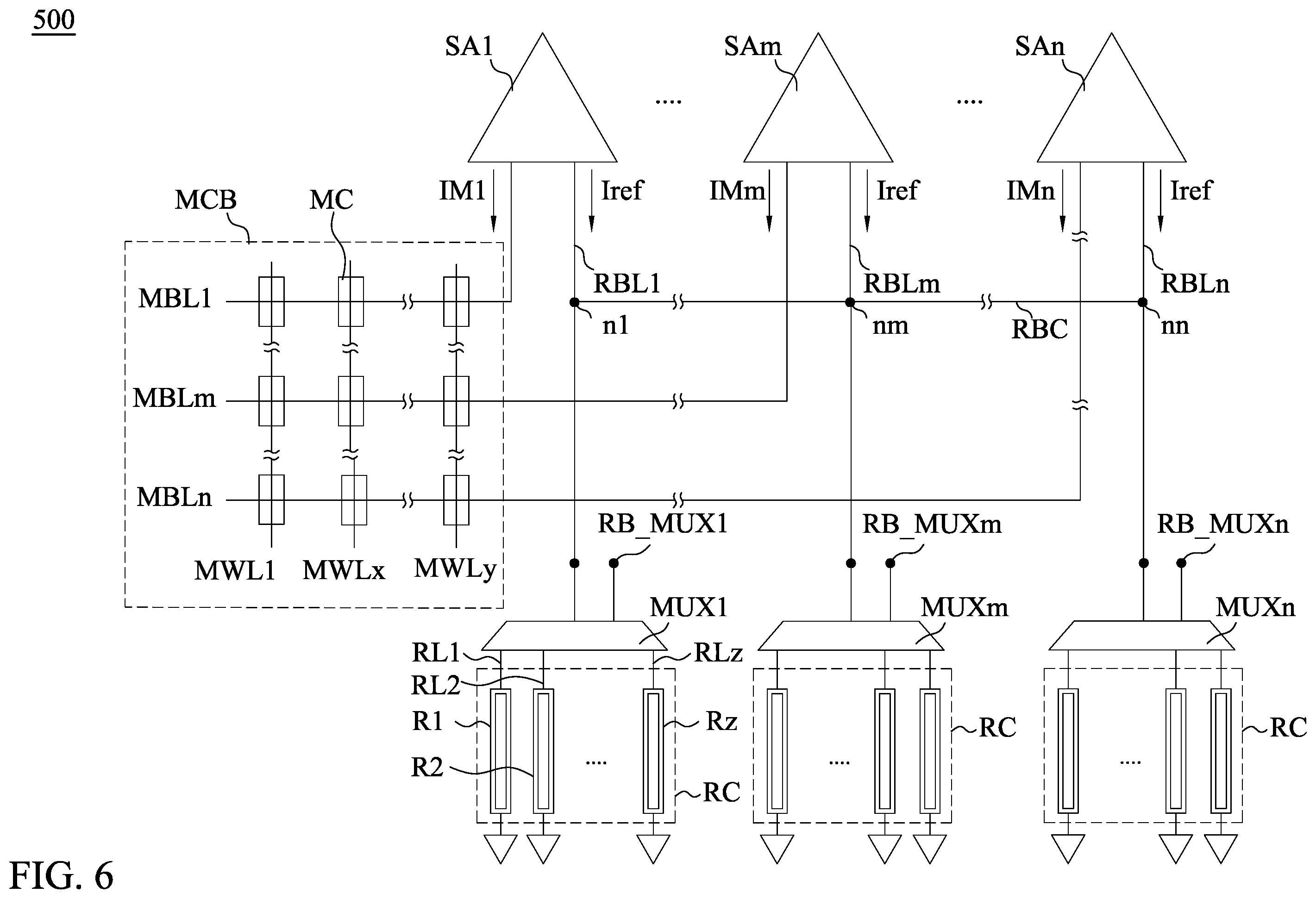 Patent US11854617 Figure 6 – Structure for multiple sense amplifiers of memory device