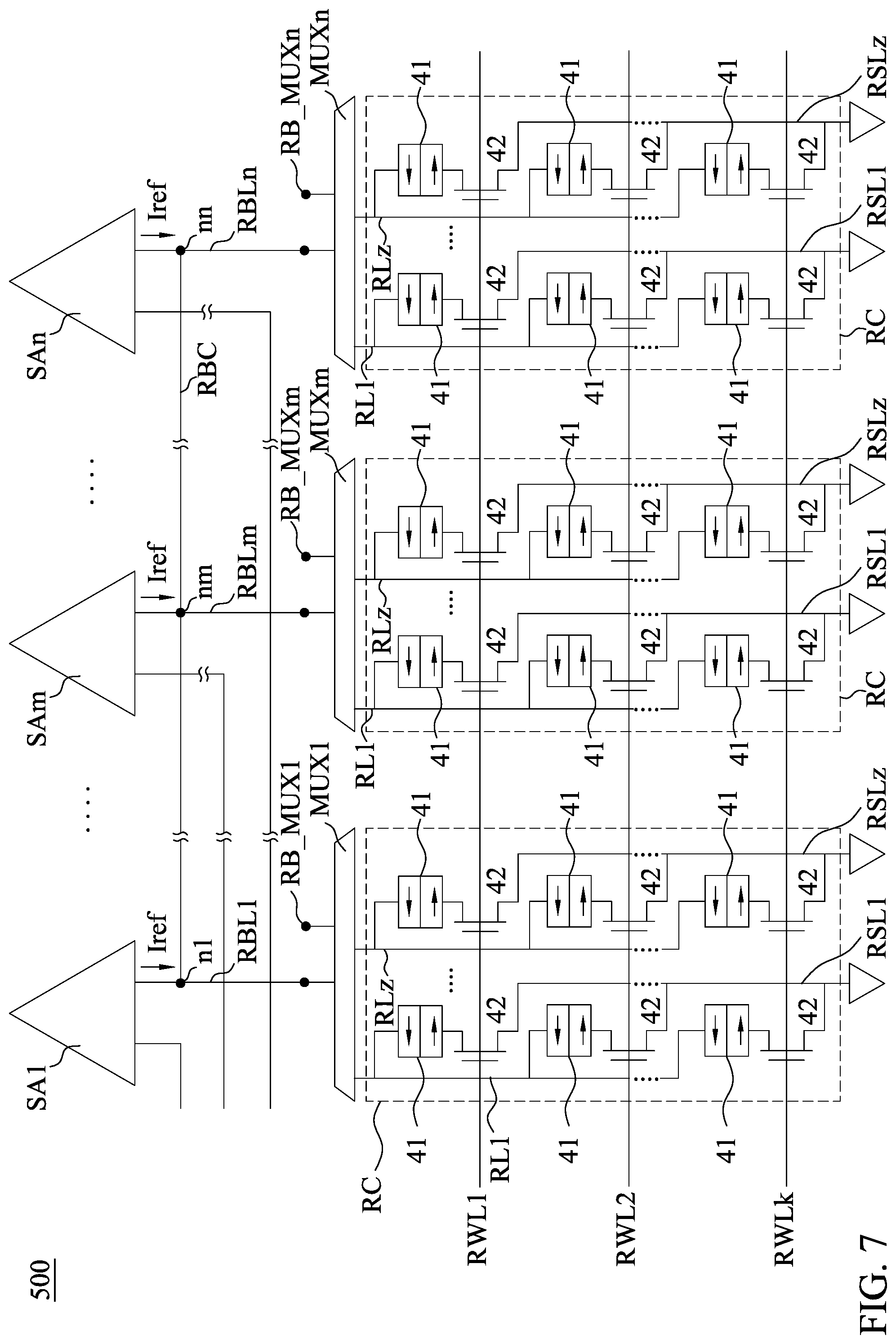 Patent US11854617 Figure 7 – Structure for multiple sense amplifiers of memory device