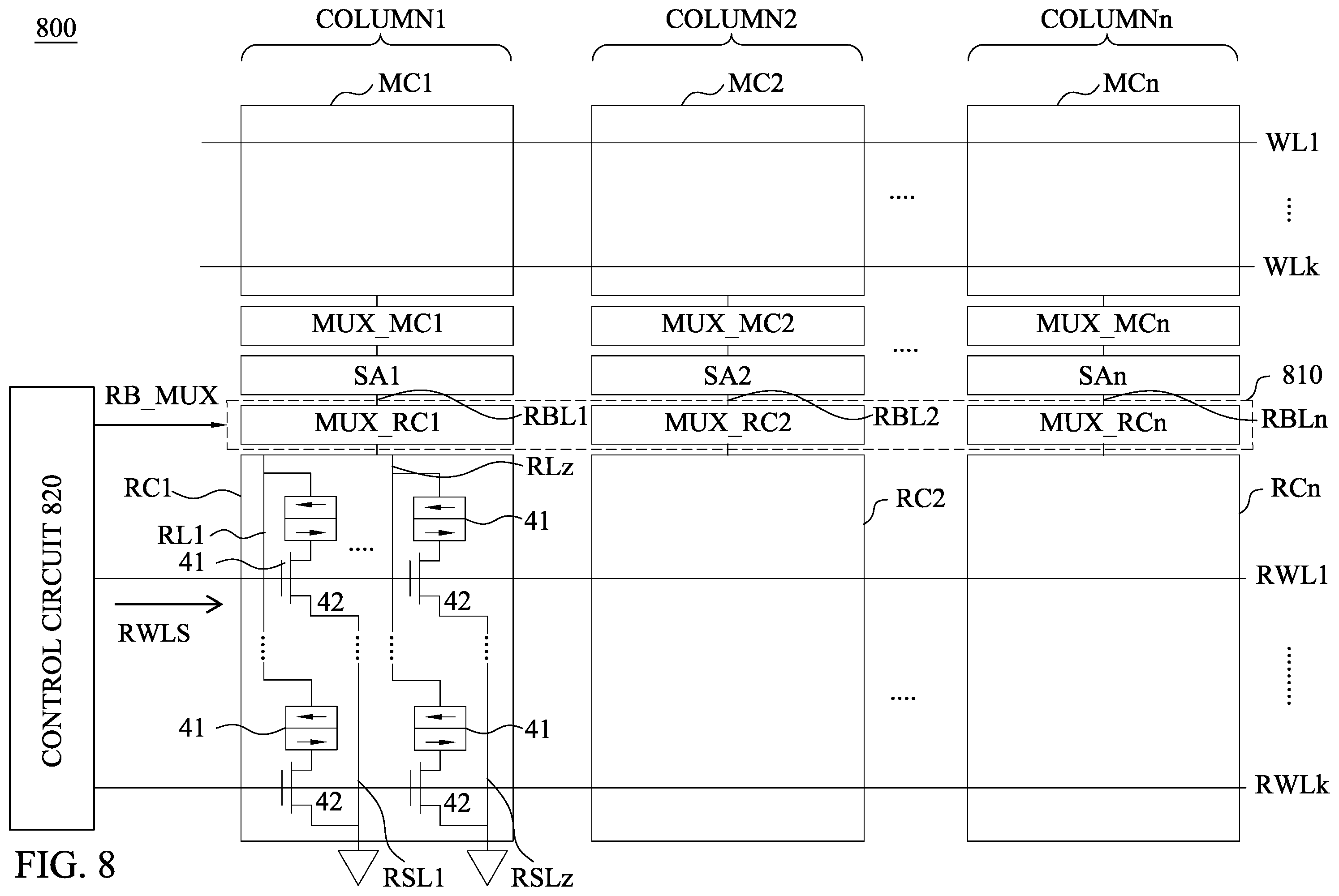 Patent US11854617 Figure 8 – Structure for multiple sense amplifiers of memory device