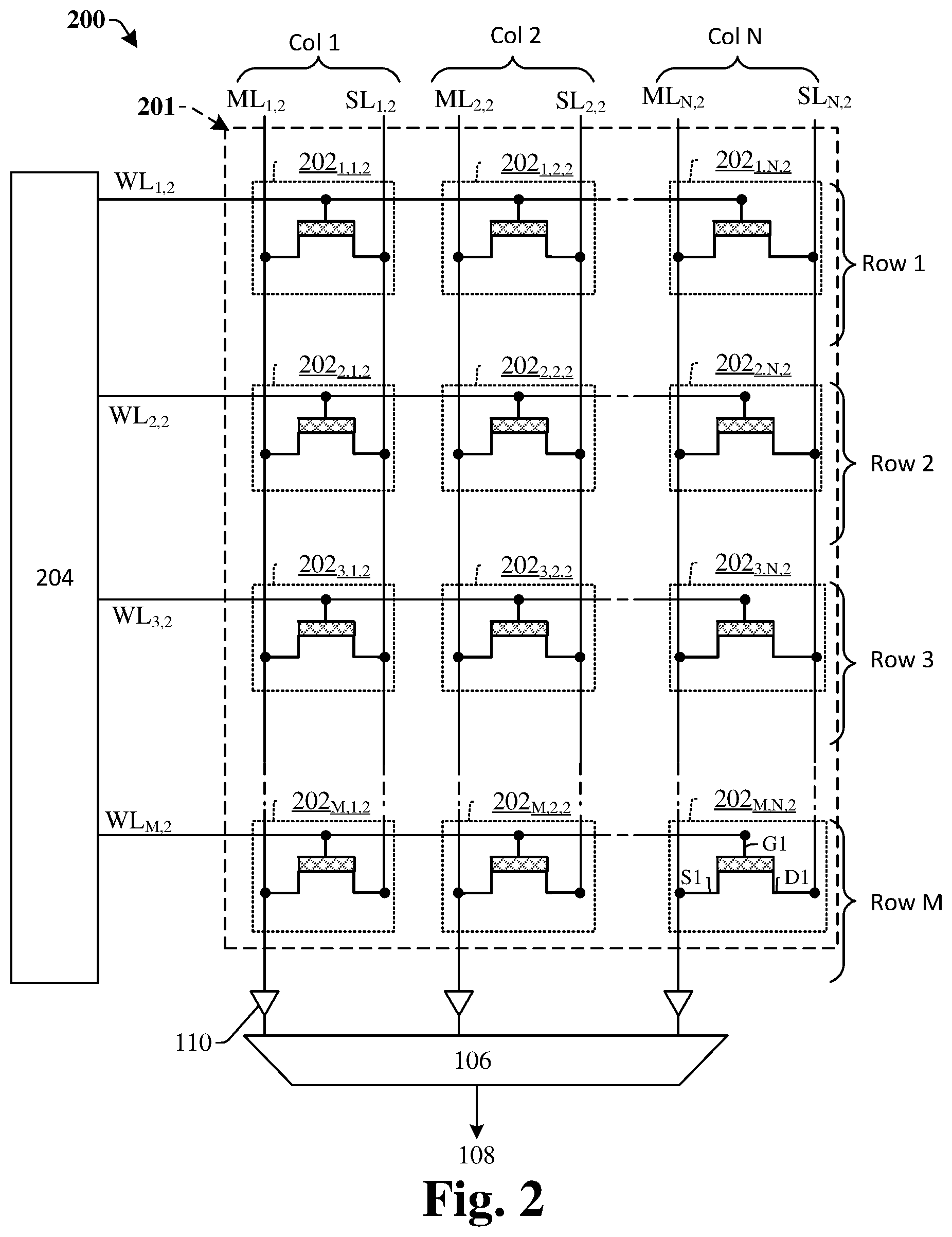 Patent US11854619 Figure 2 – Memory device with content addressable memory units
