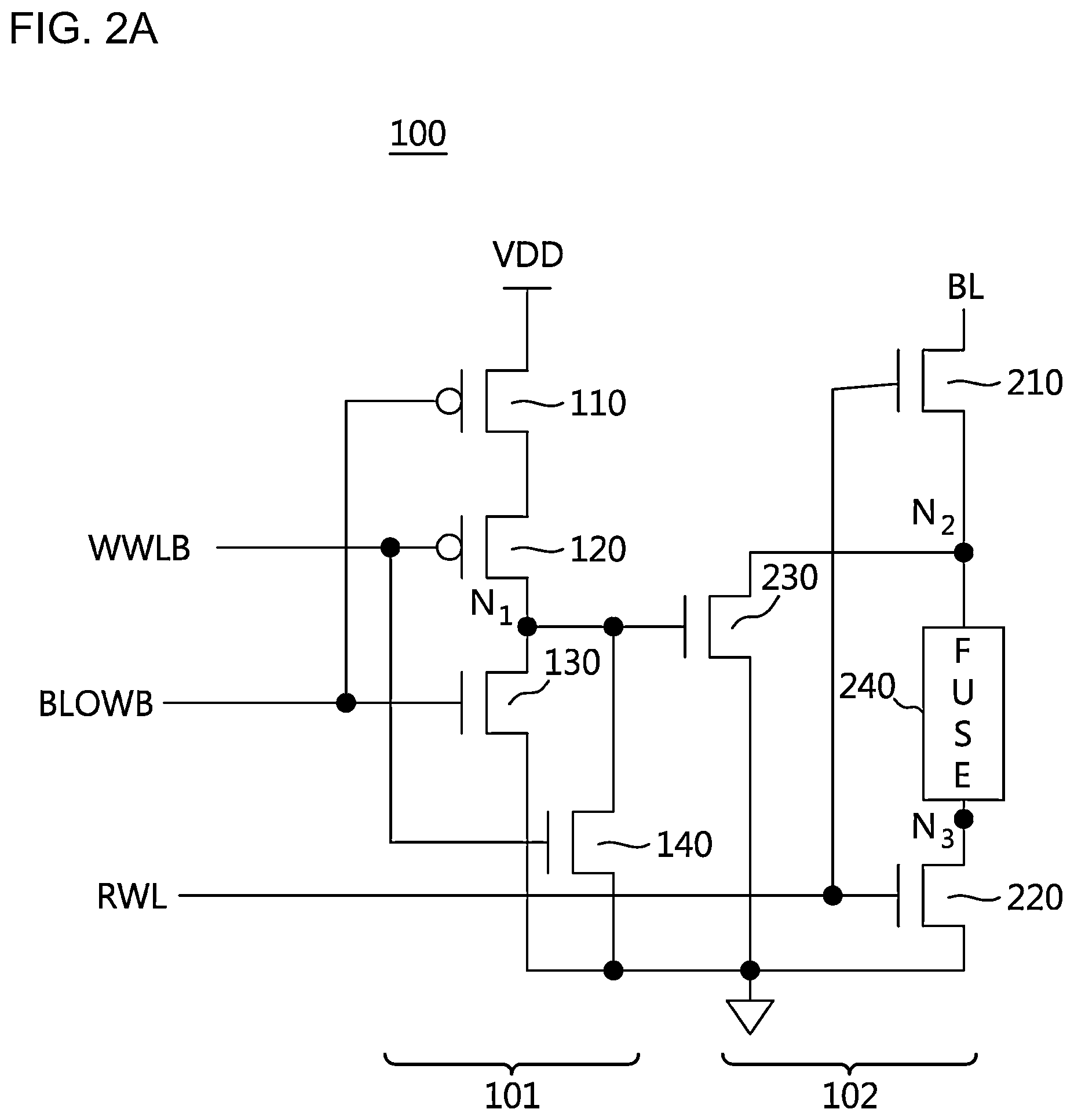 Patent US11854622 Figure 2 – Electrical fuse one time programmable (OTP) memory