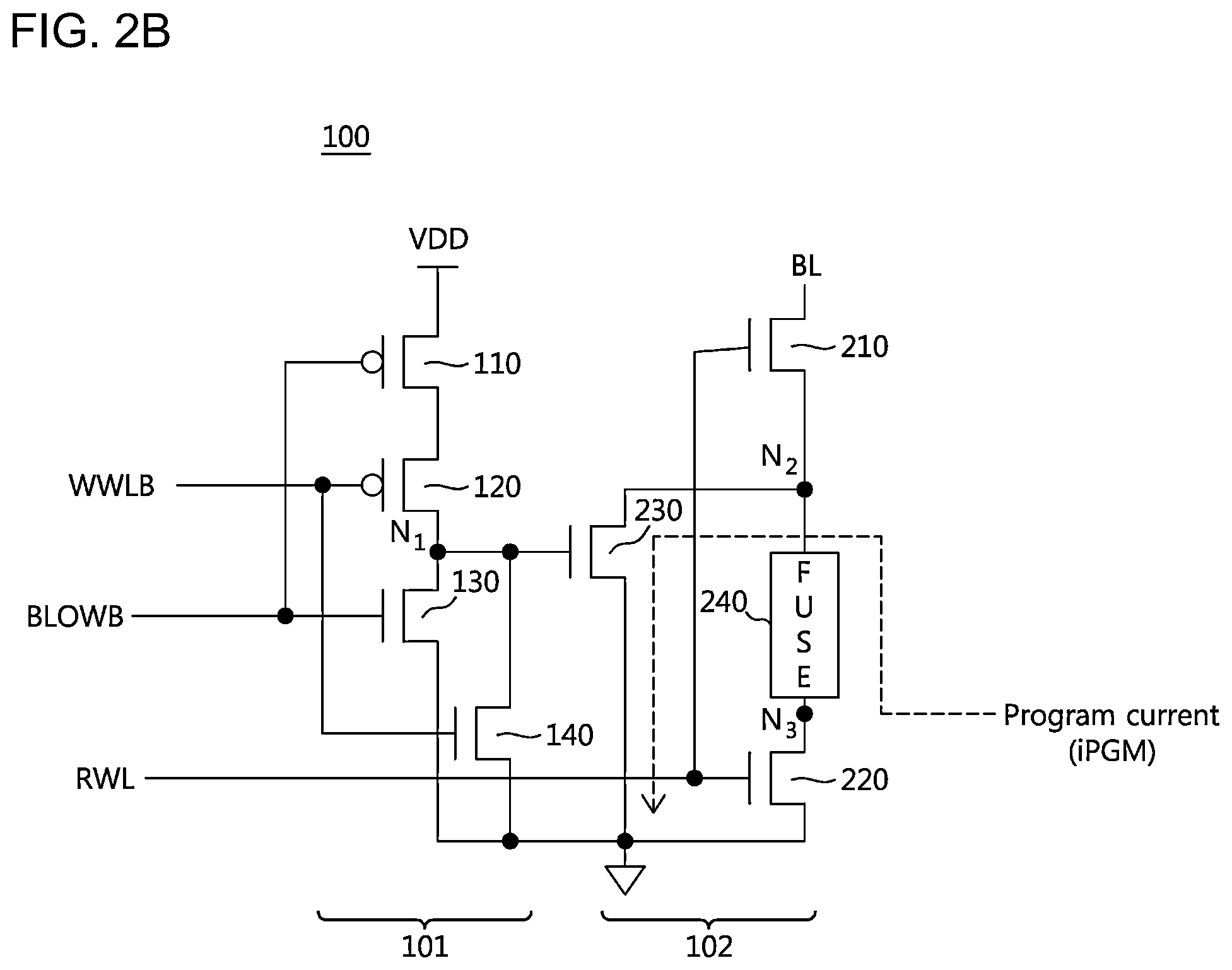 Patent US11854622 Figure 3 – Electrical fuse one time programmable (OTP) memory