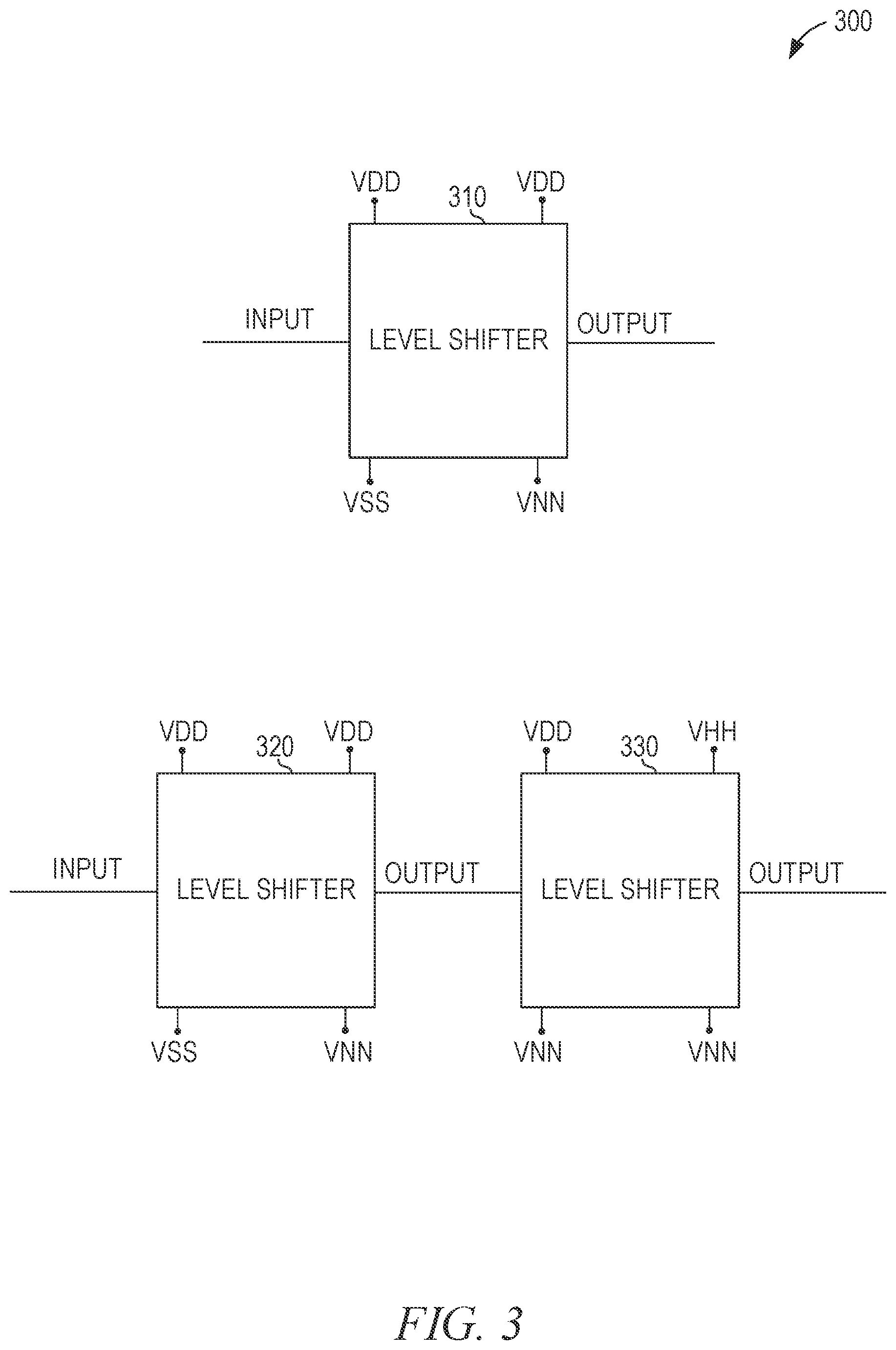 Patent US11854647 Figure 3 – Voltage level shifter transition time reduction