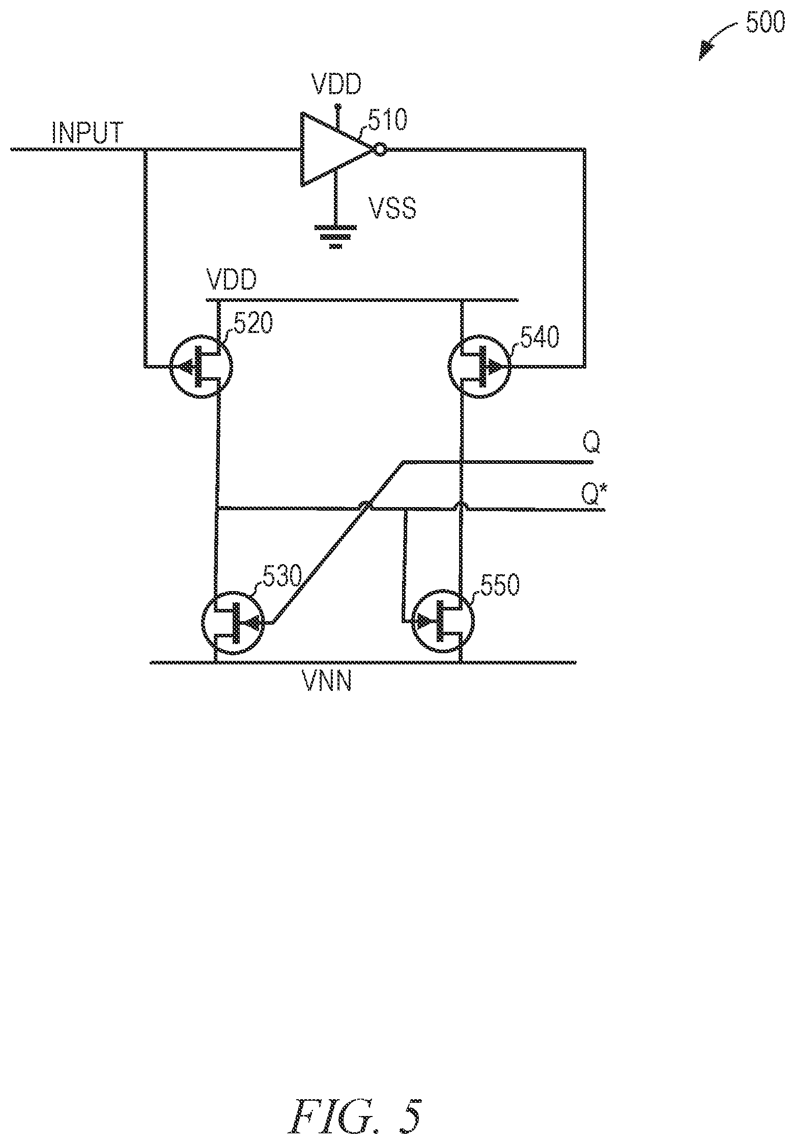 Patent US11854647 Figure 5 – Voltage level shifter transition time reduction