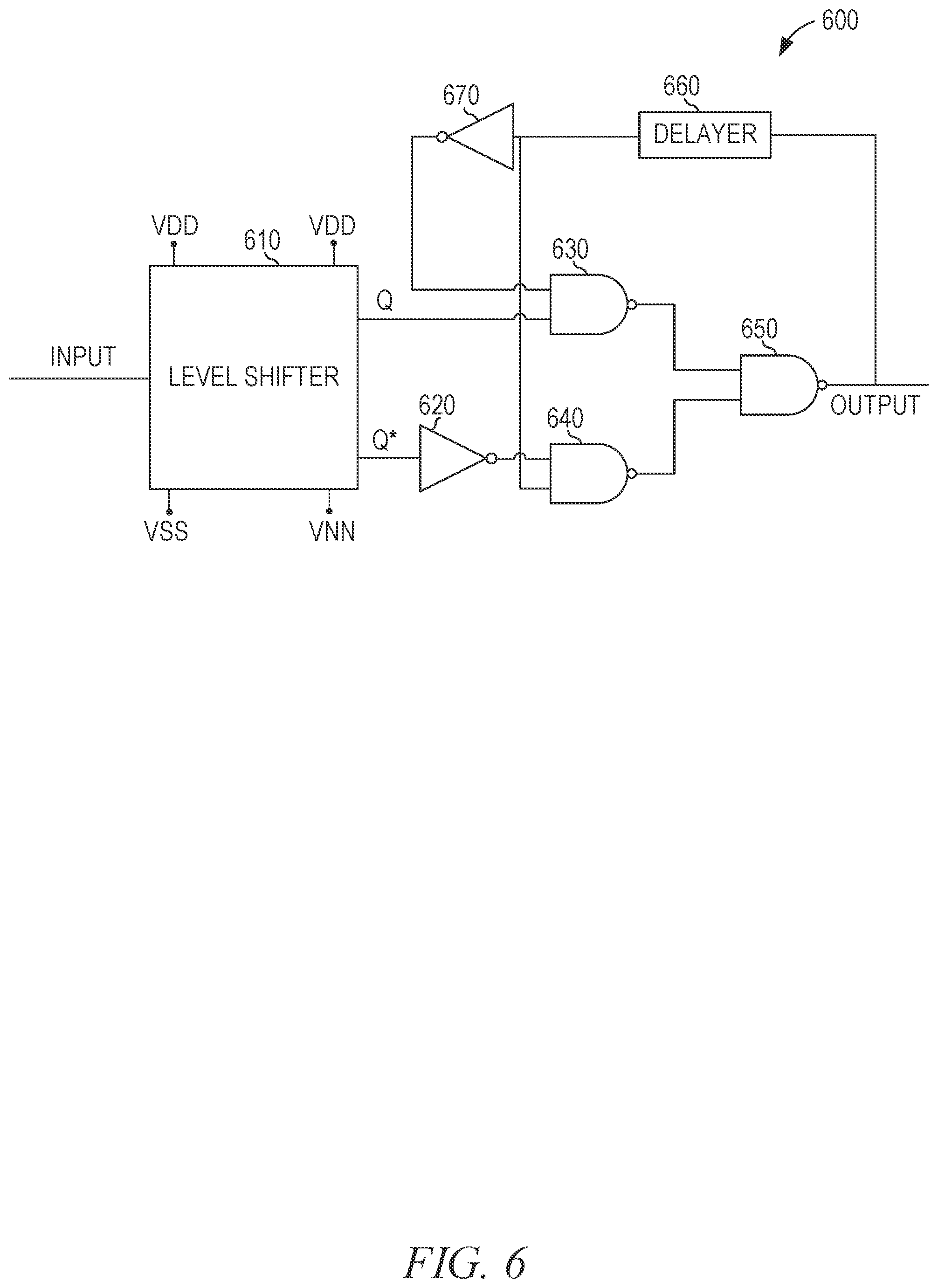 Patent US11854647 Figure 6 – Voltage level shifter transition time reduction