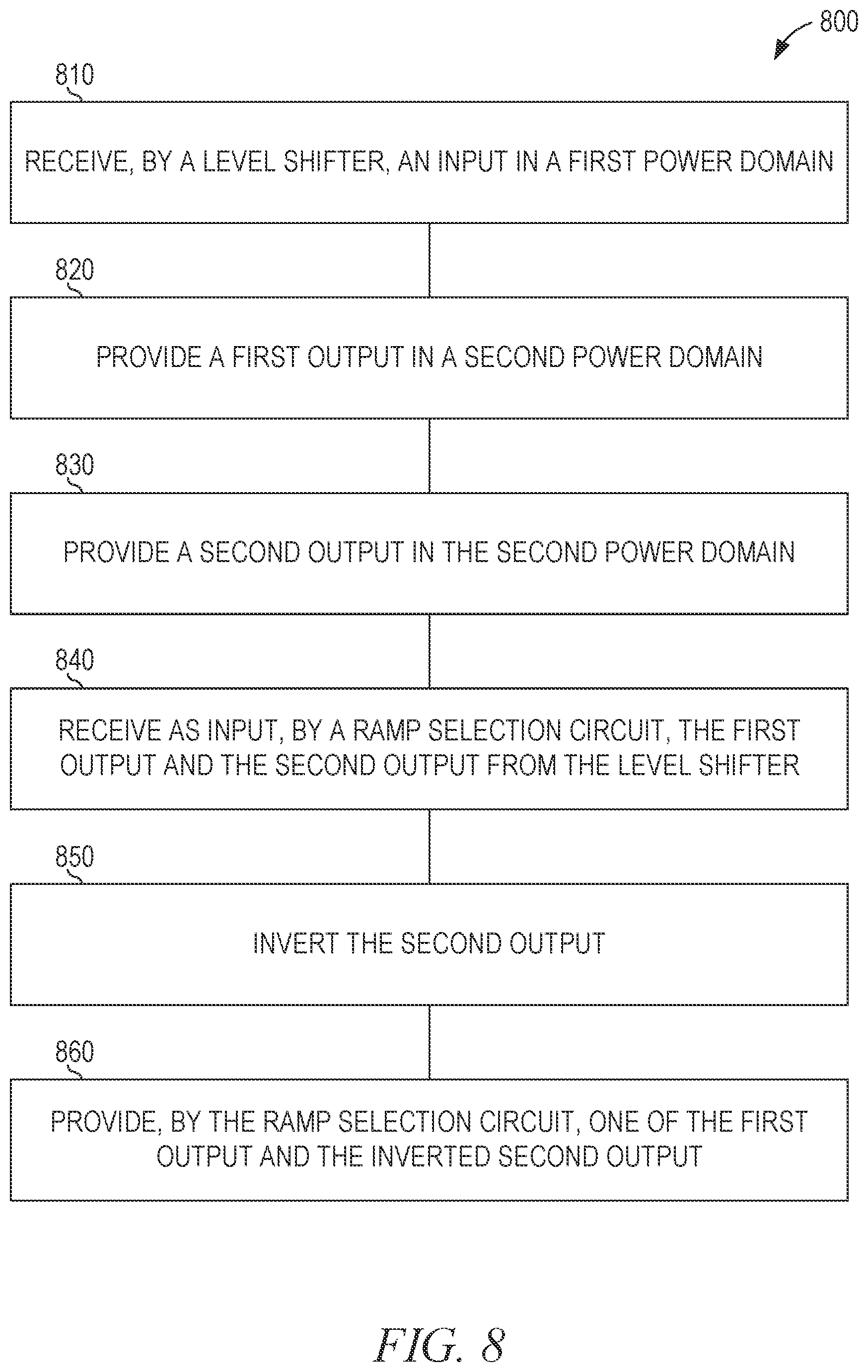 Patent US11854647 Figure 8 – Voltage level shifter transition time reduction