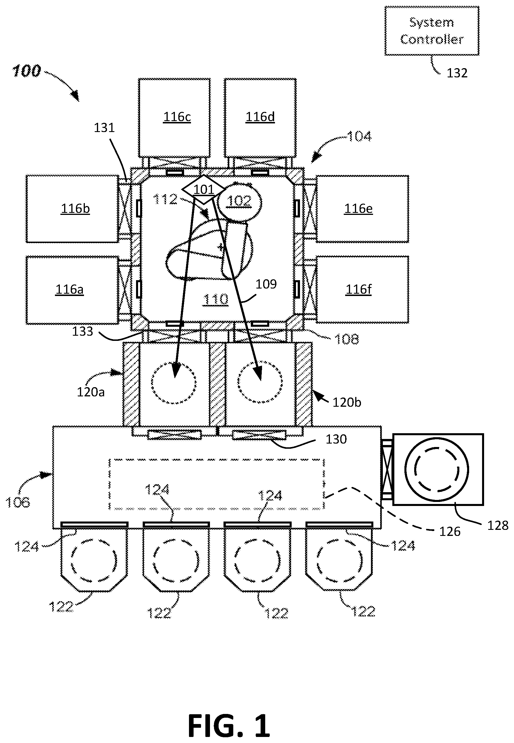 Patent US11854773 Figure 1 – Remote plasma cleaning of chambers for electronics manufacturing systems