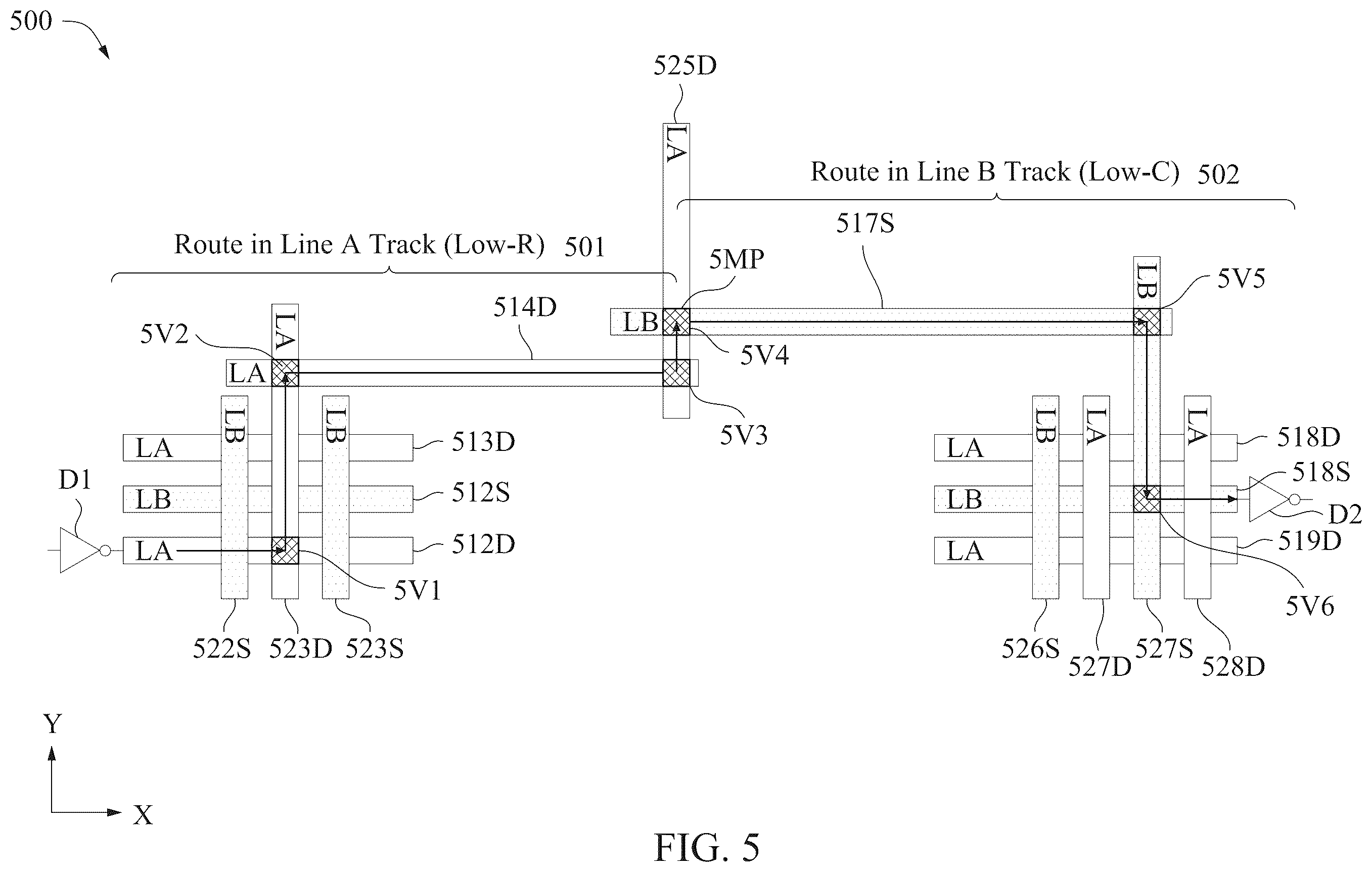 Patent US11854786 Figure 5 – Deep lines and shallow lines in signal conducting paths