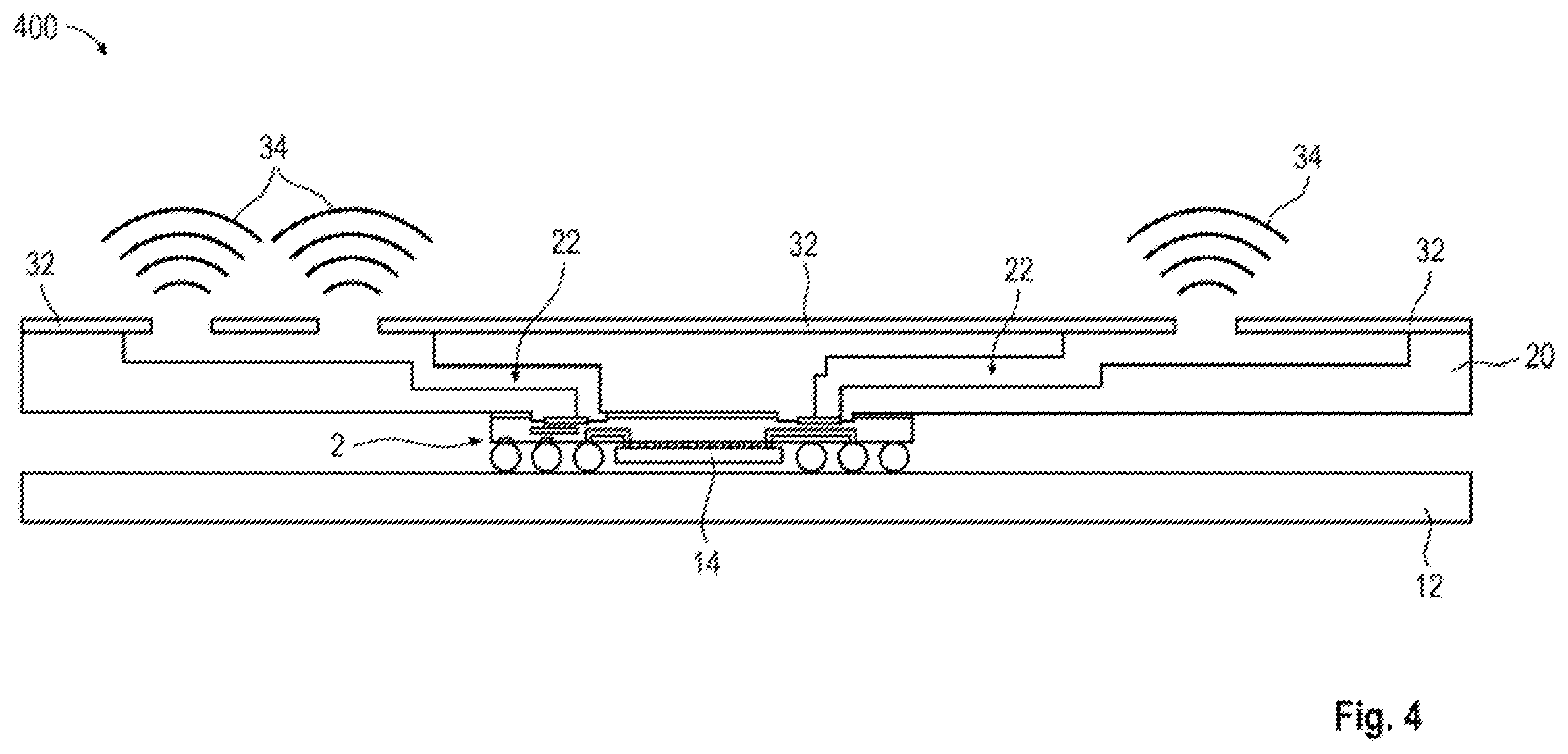 Patent US11854917 Figure 2 – Radio-frequency device comprising semiconductor device and waveguide component