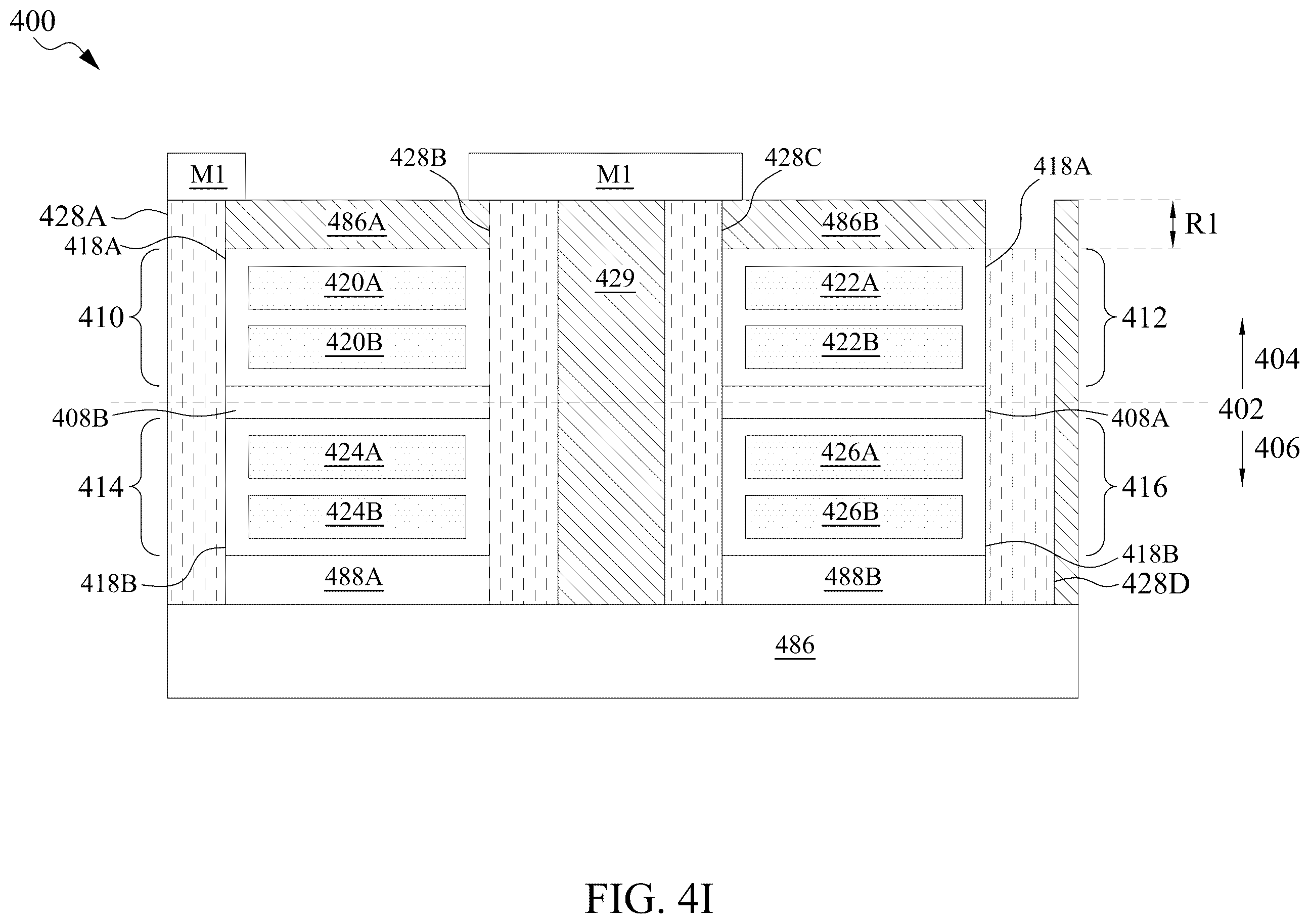 Patent US11854940 Figure 15 – Semiconductor device having self-aligned interconnect structure and method of making