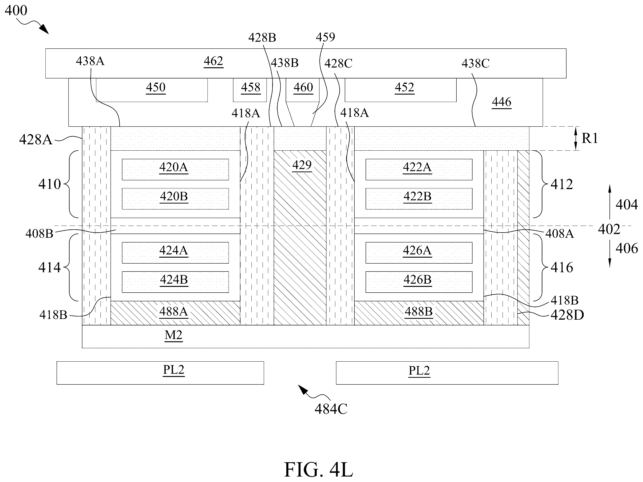 Patent US11854940 Figure 18 – Semiconductor device having self-aligned interconnect structure and method of making
