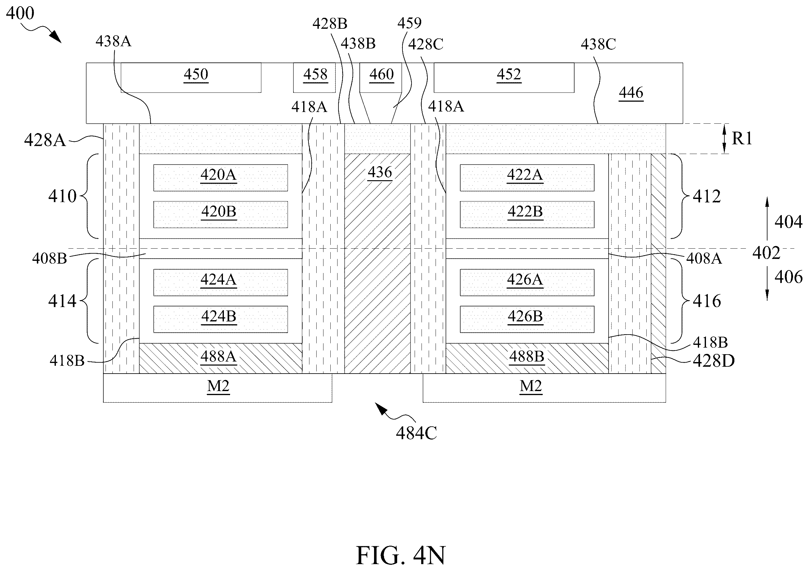 Patent US11854940 Figure 20 – Semiconductor device having self-aligned interconnect structure and method of making