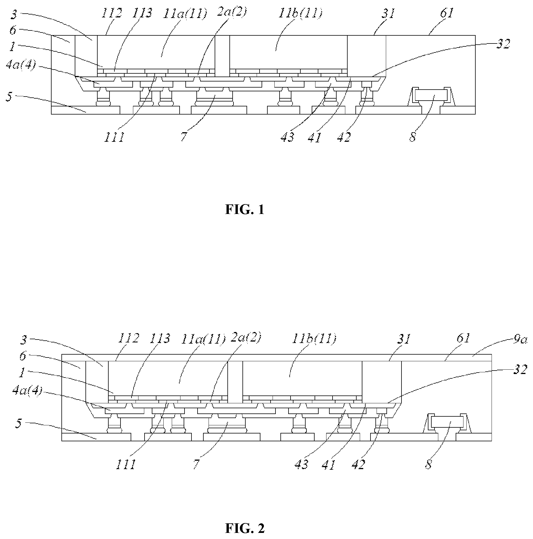 Patent US11854949 — Package structure having a plurality of chips attached to a lead frame by redistribution layer — Figure 1