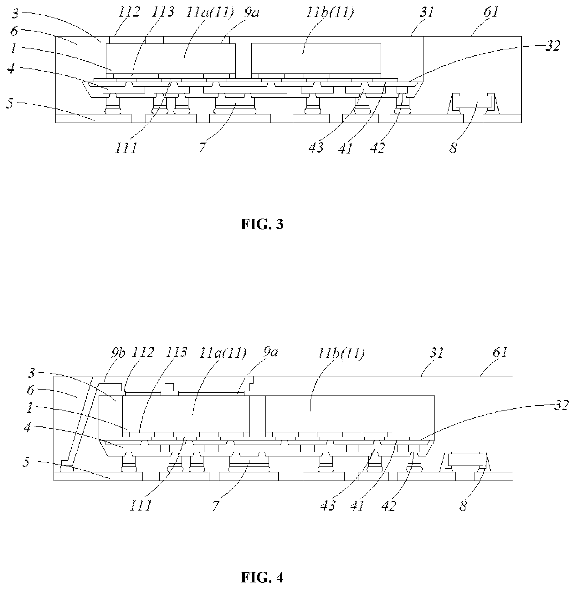 Patent US11854949 Figure 2 – Package structure having a plurality of chips attached to a lead frame by redistribution layer