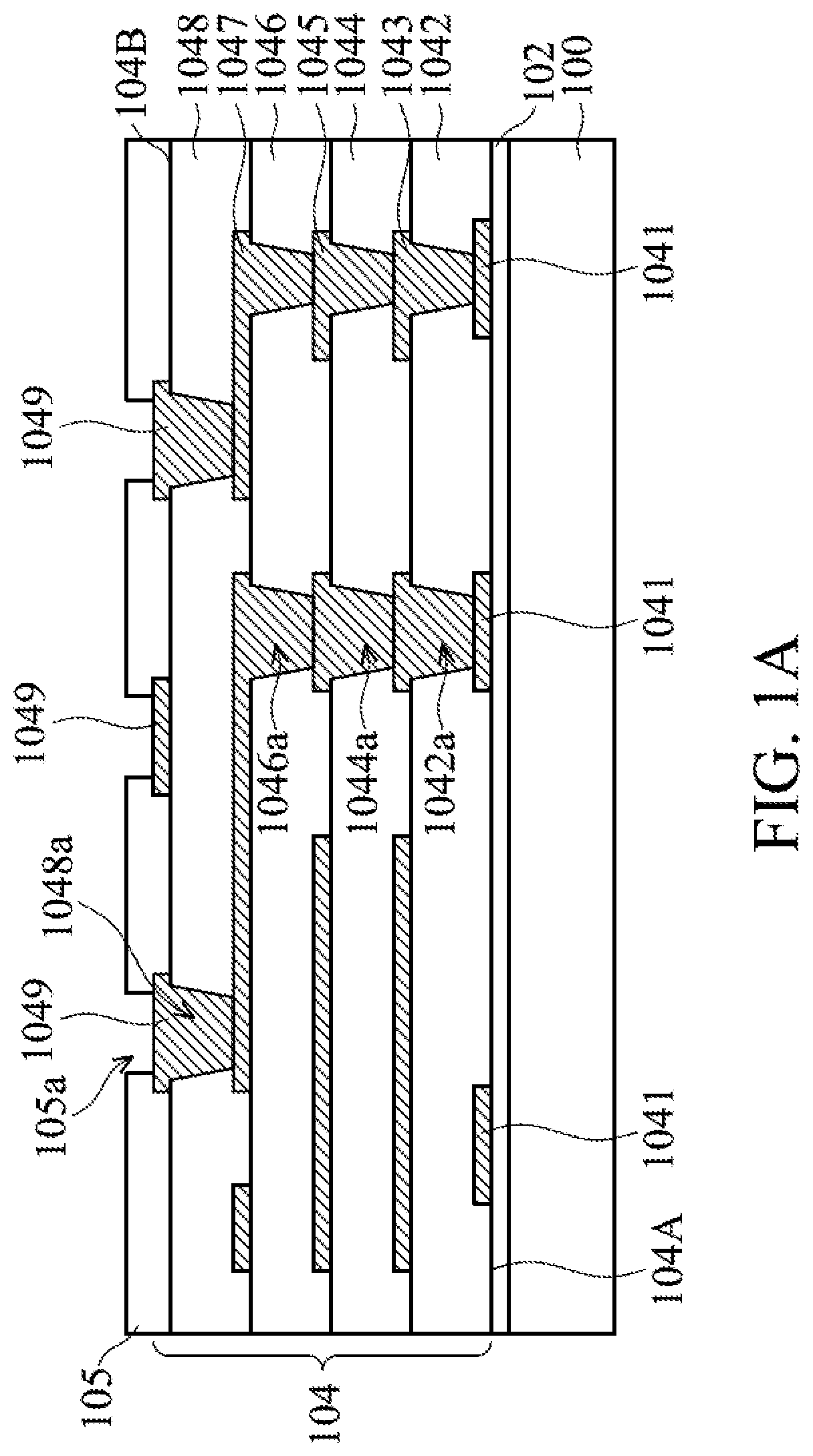Patent US11854956 — Semiconductor die package with conductive line crack prevention design — Figure 1