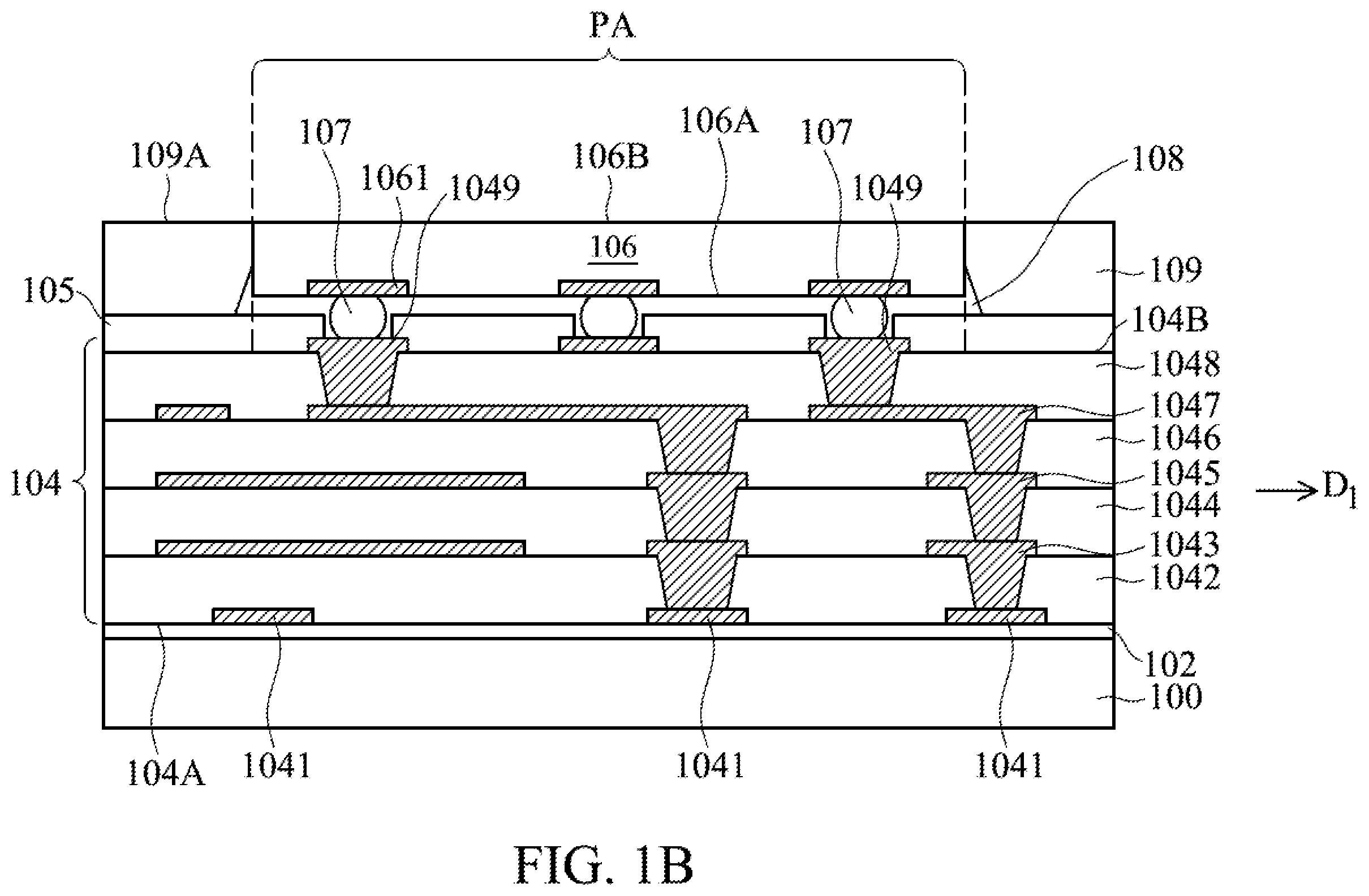 Patent US11854956 Figure 2 – Semiconductor die package with conductive line crack prevention design