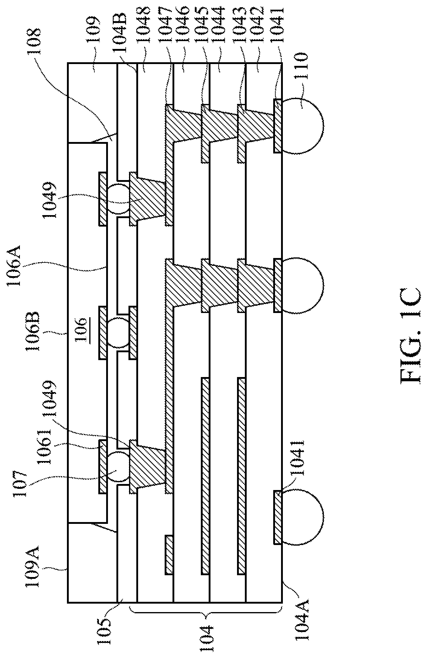 Patent US11854956 Figure 3 – Semiconductor die package with conductive line crack prevention design