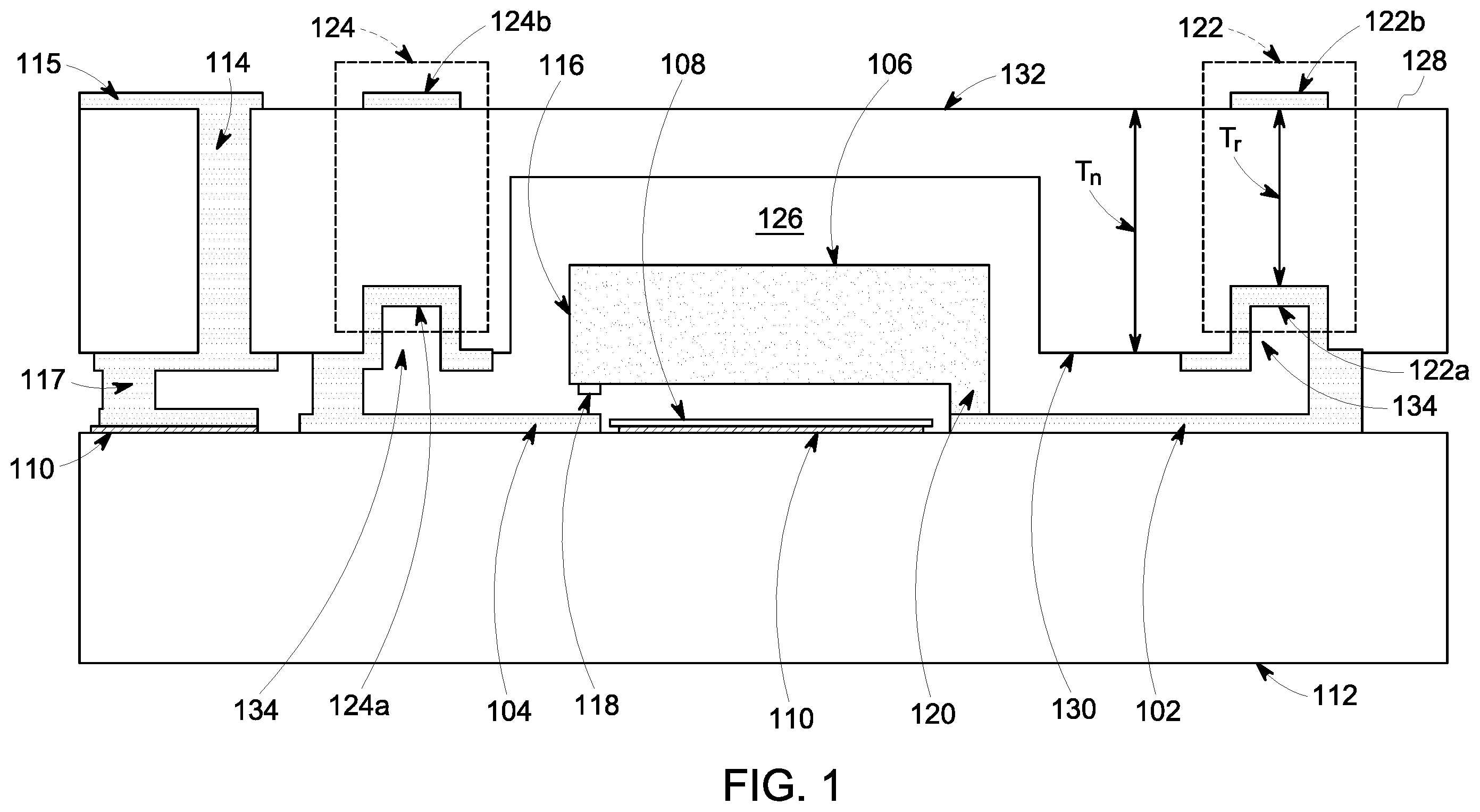 Patent US11854958 Figure 1 – Wafer level stacked structures having integrated passive features