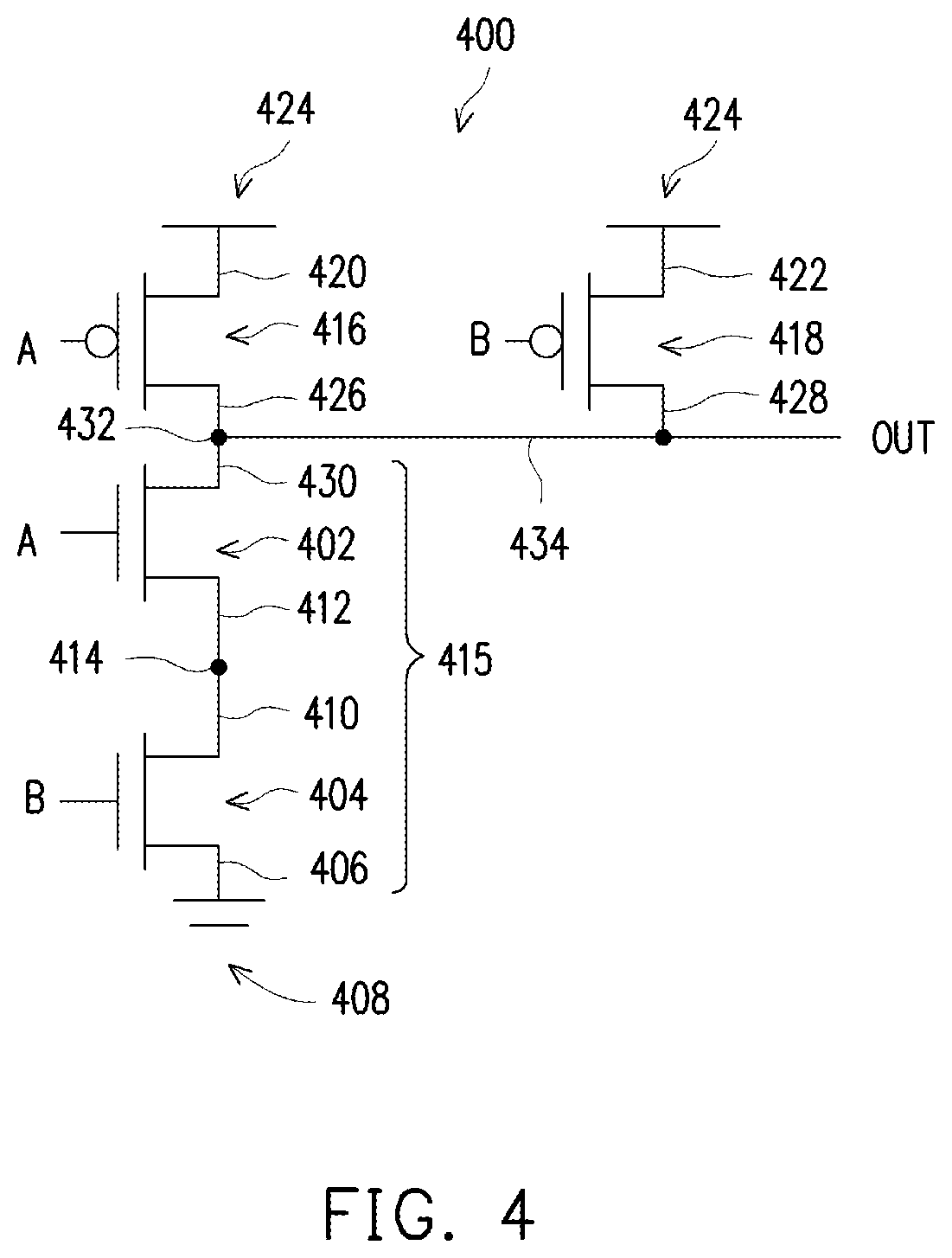 Patent US11854970 Figure 4 – Reducing internal node loading in combination circuits