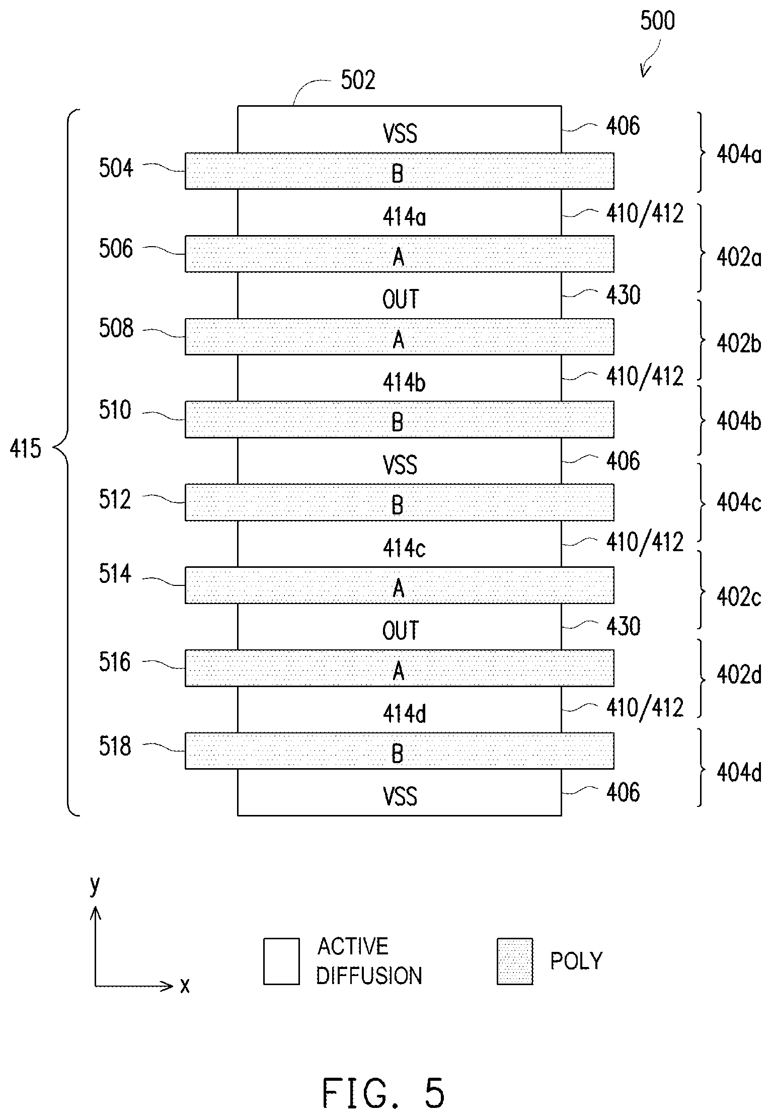 Patent US11854970 Figure 5 – Reducing internal node loading in combination circuits