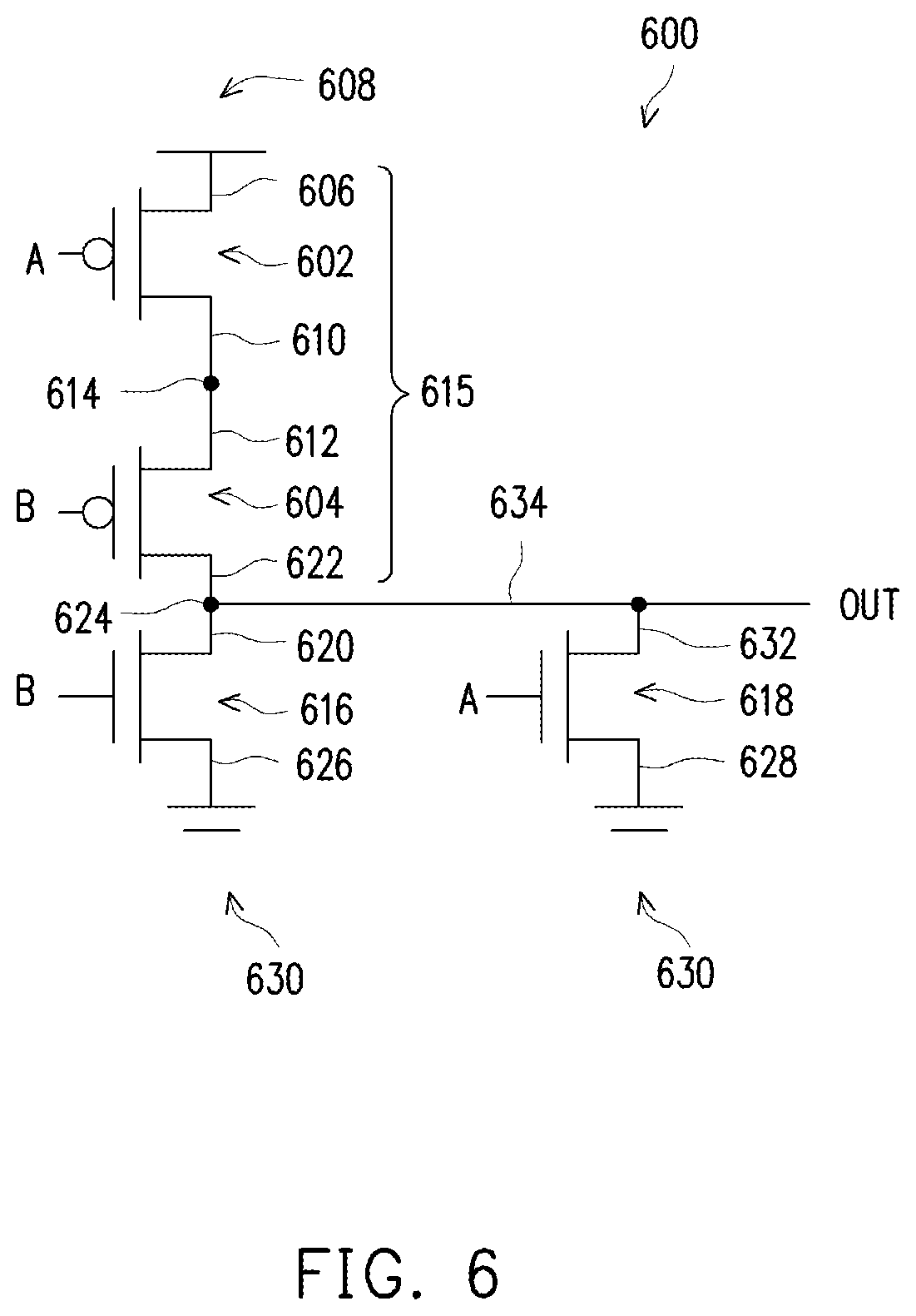 Patent US11854970 Figure 6 – Reducing internal node loading in combination circuits