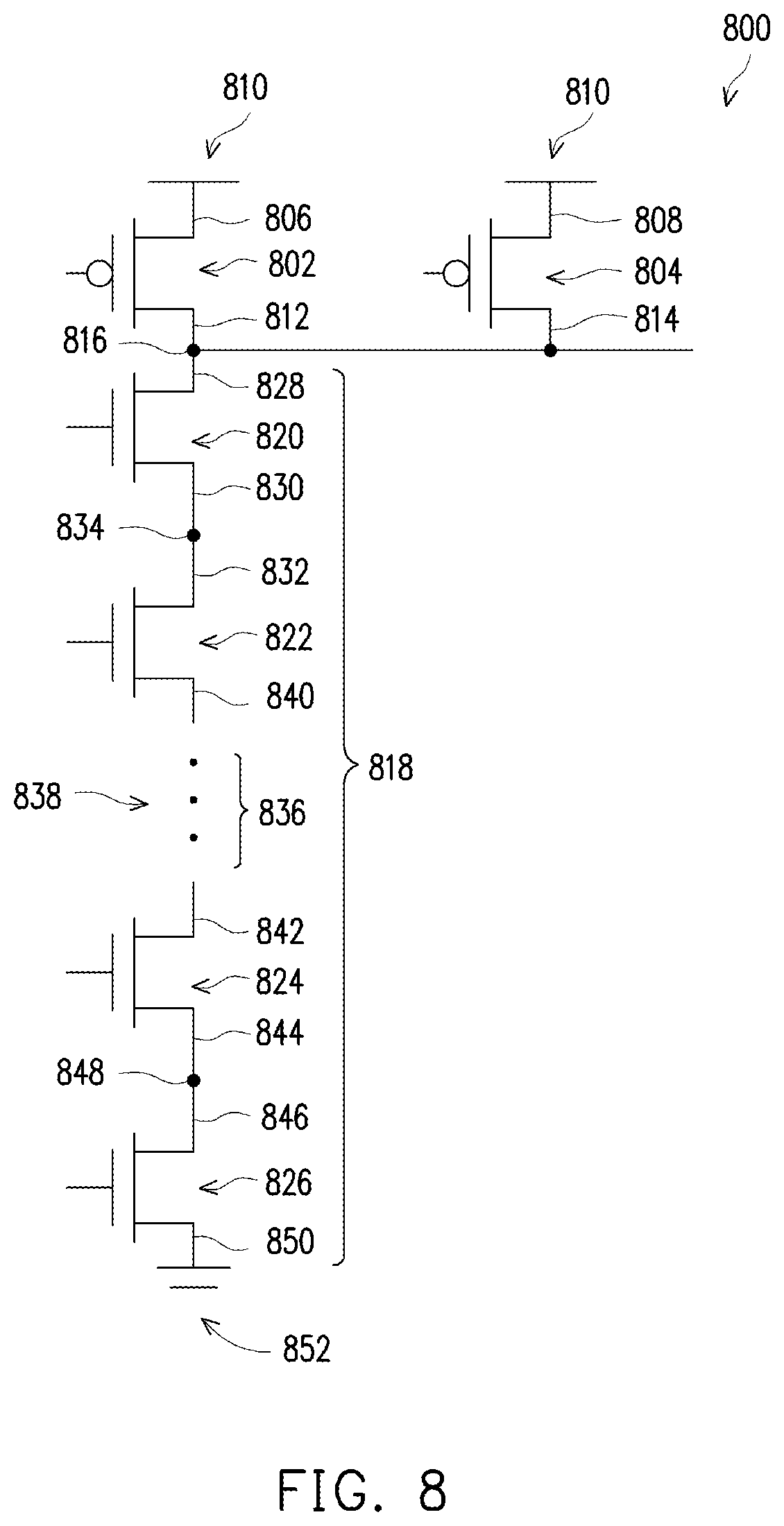 Patent US11854970 Figure 8 – Reducing internal node loading in combination circuits