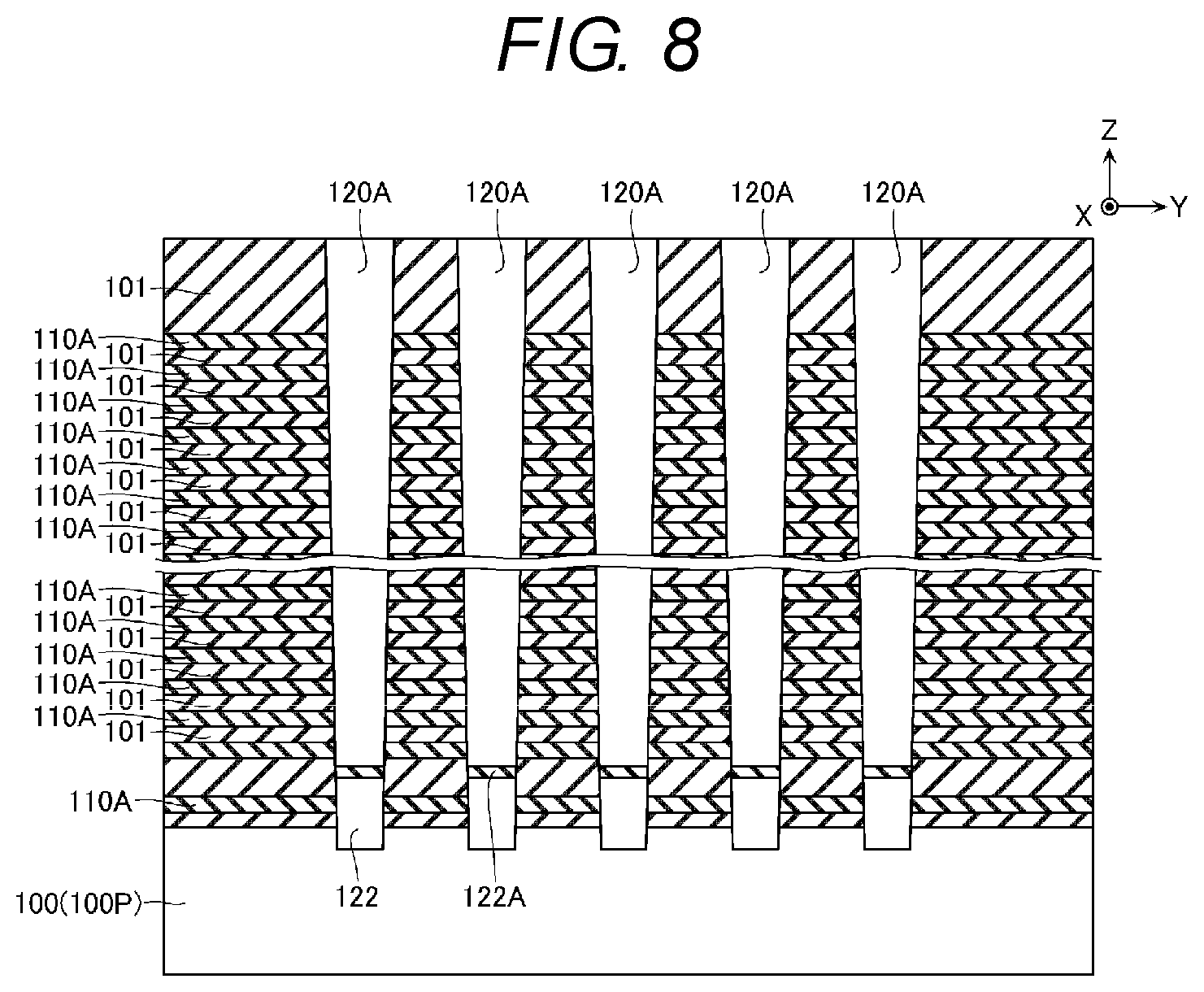 Patent US11854971 Figure 8 – Semiconductor storage device and manufacturing method thereof