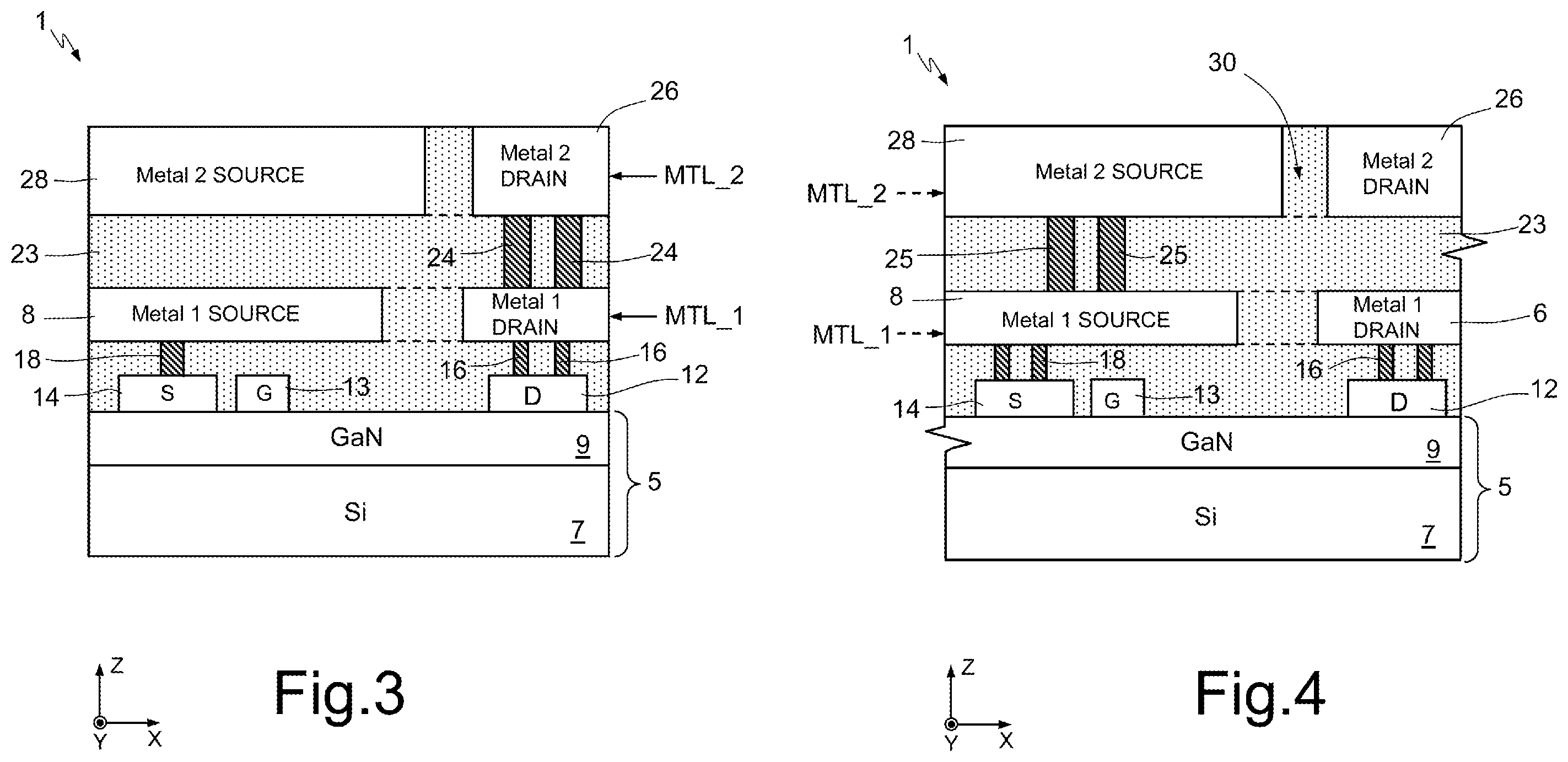 Patent US11854977 Figure 3 – GAN-based, lateral-conduction, electronic device with improved metallic layers layout