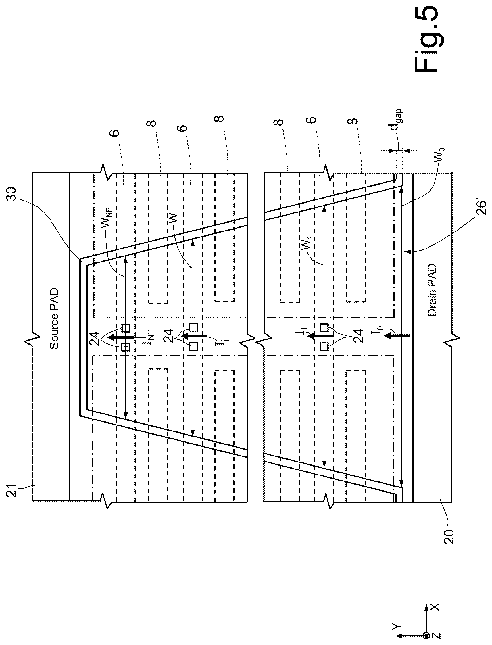 Patent US11854977 Figure 4 – GAN-based, lateral-conduction, electronic device with improved metallic layers layout
