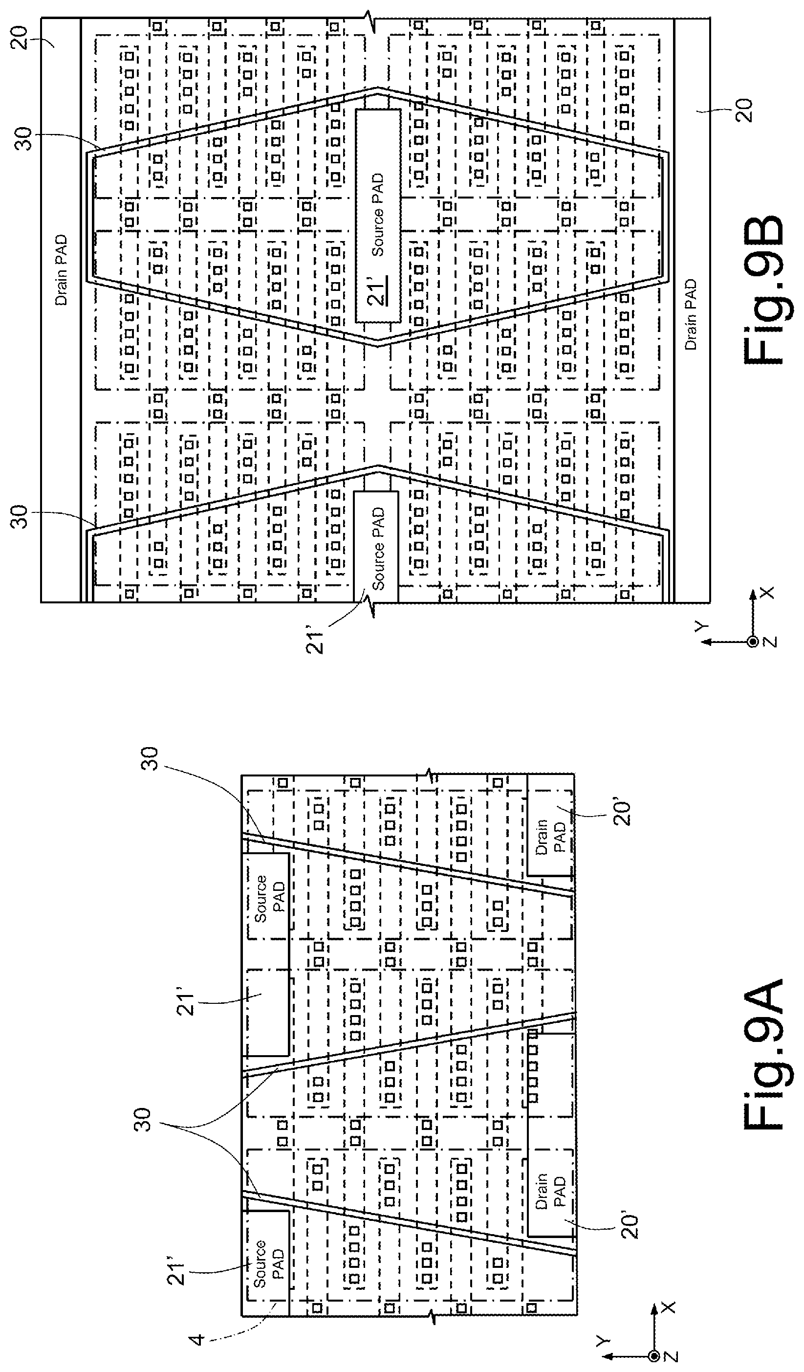 Patent US11854977 Figure 7 – GAN-based, lateral-conduction, electronic device with improved metallic layers layout