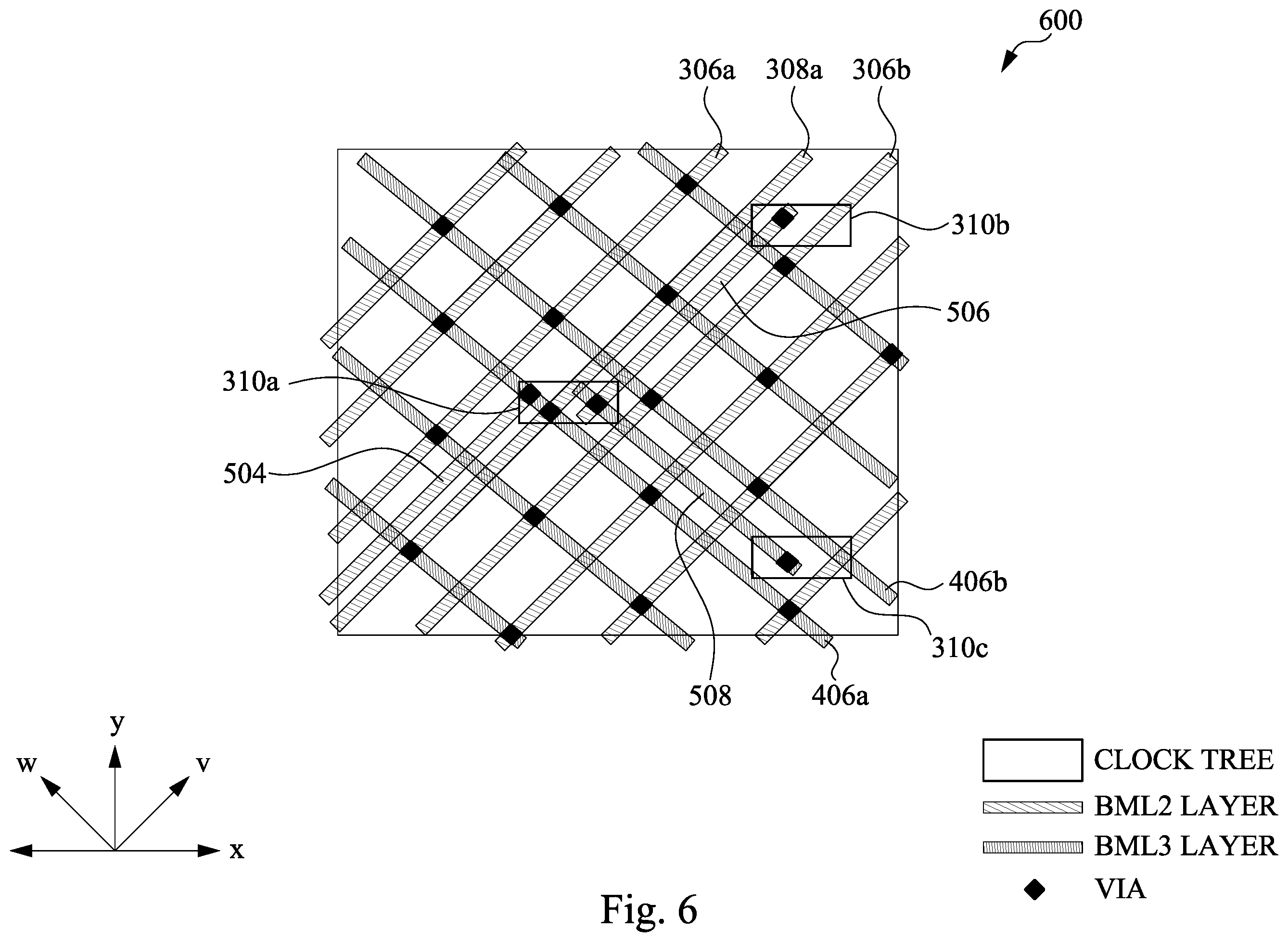 Patent US11854978 Figure 6 – Diagonal backside power and signal routing for an integrated circuit